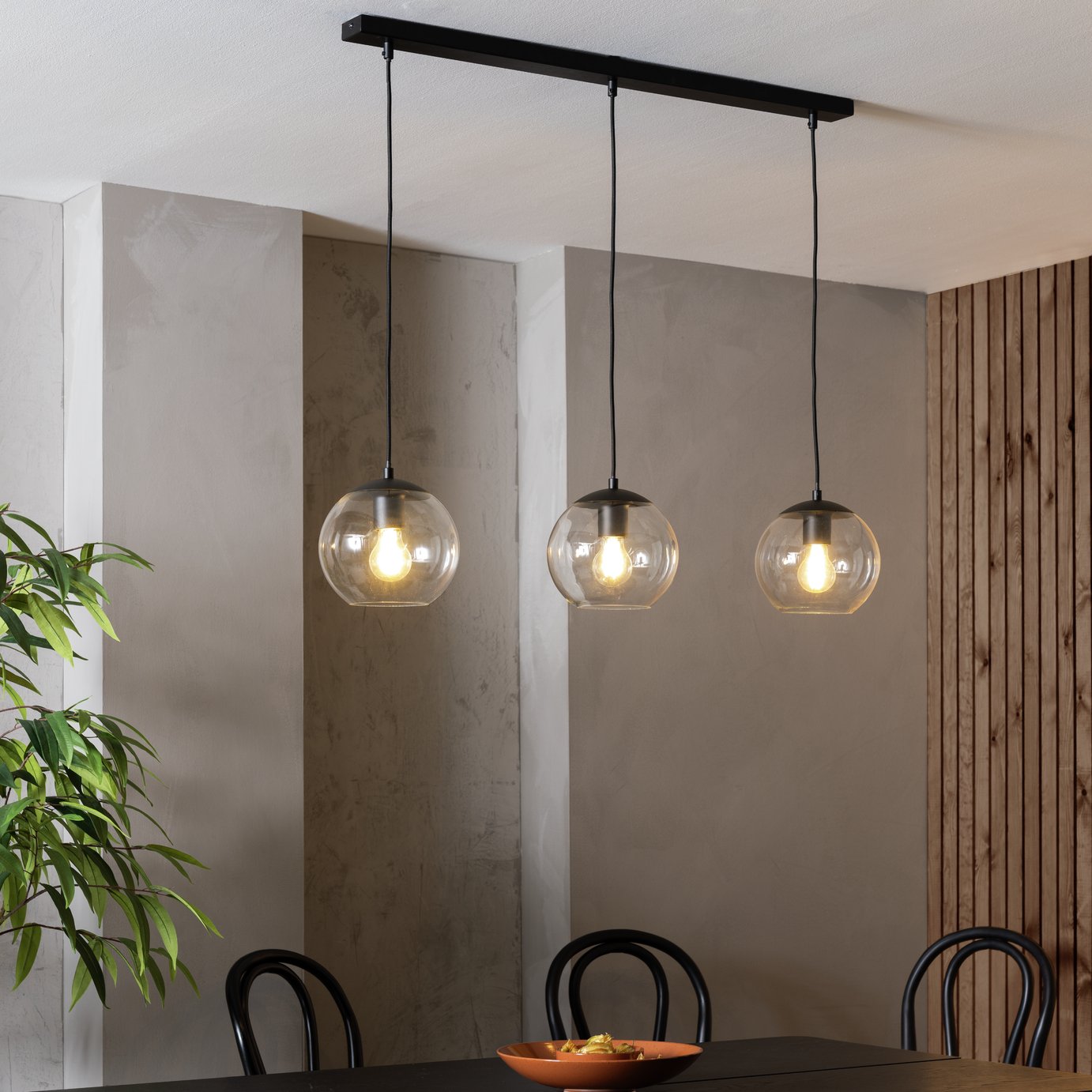 Habitat Coleman Metal 3 Light Bar Pendant Light -Matte Black