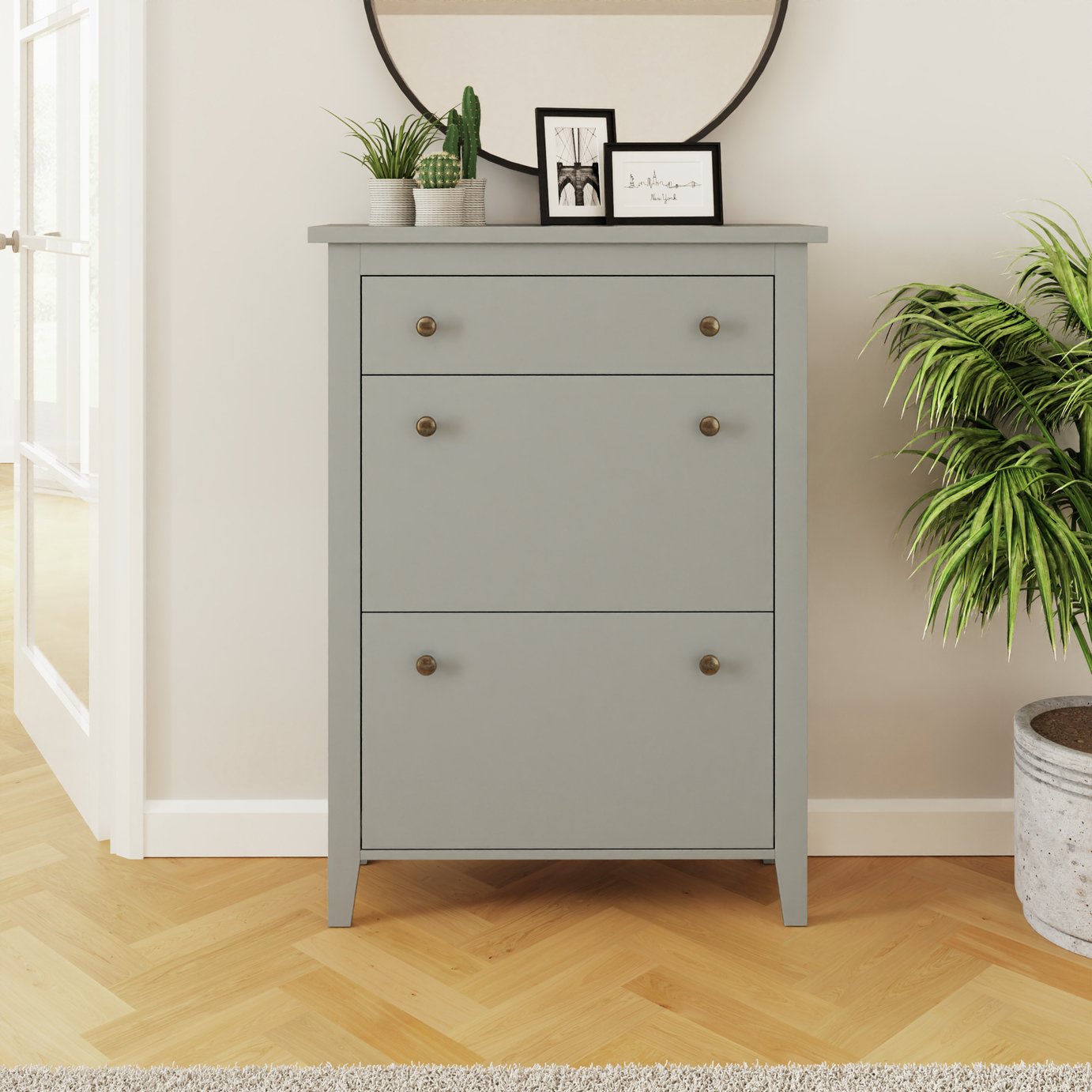 Deluxe Two Tier Shoe Cabinet - Grey