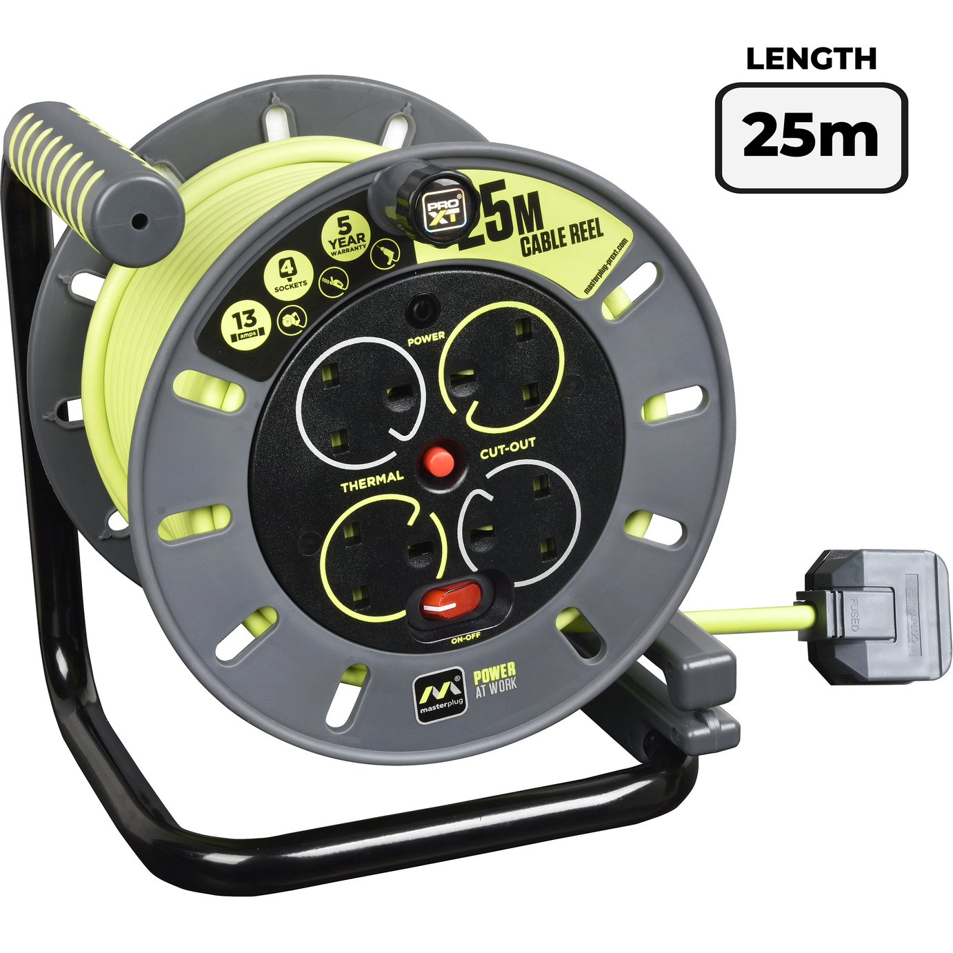 Masterplug Pro-XT 4 Socket 25m Open Cable Reel