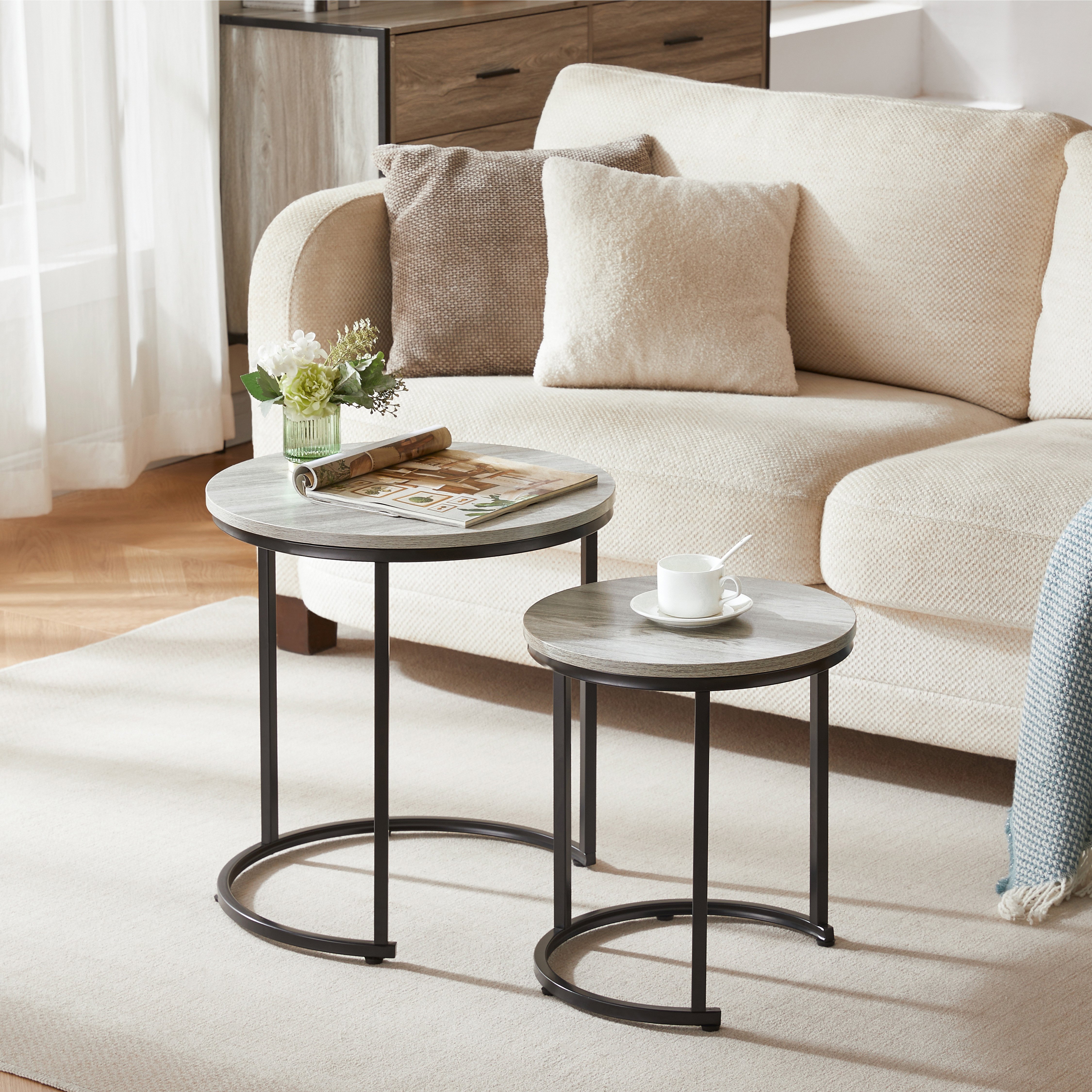 Vida Designs Brooklyn Nest of 2 Round Tables - Grey