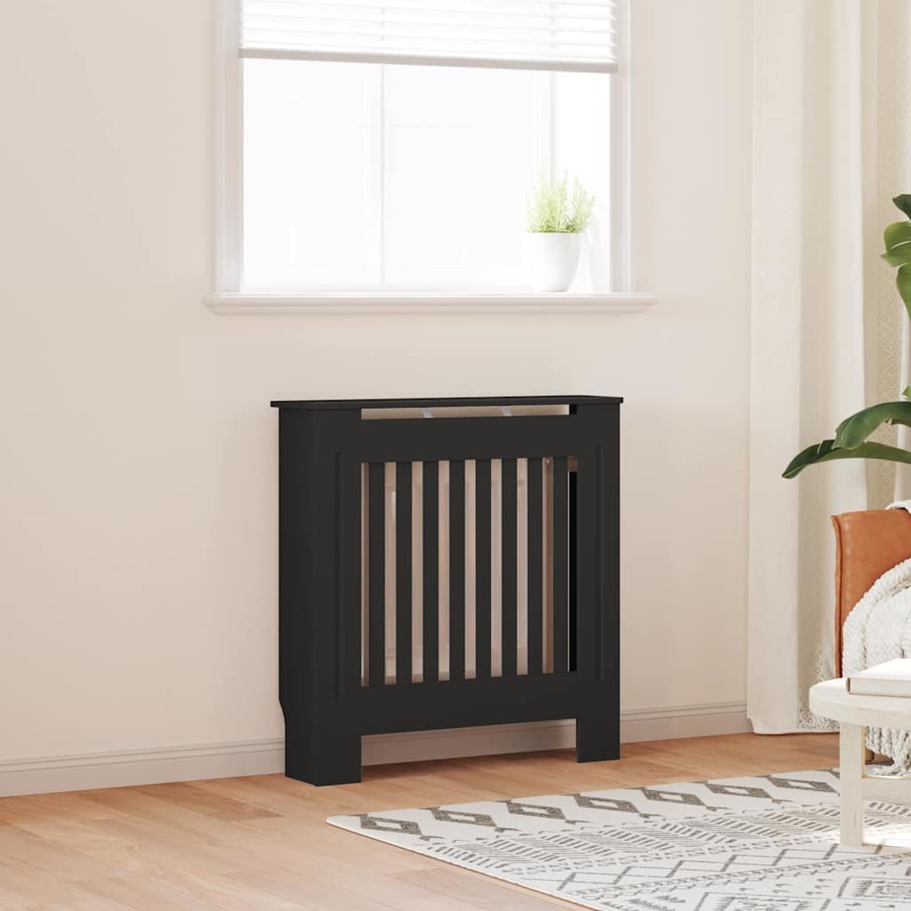 Walplus Vertical Slats Wood Radiator Cover - Black - 78 x 19 x 81.5 cm