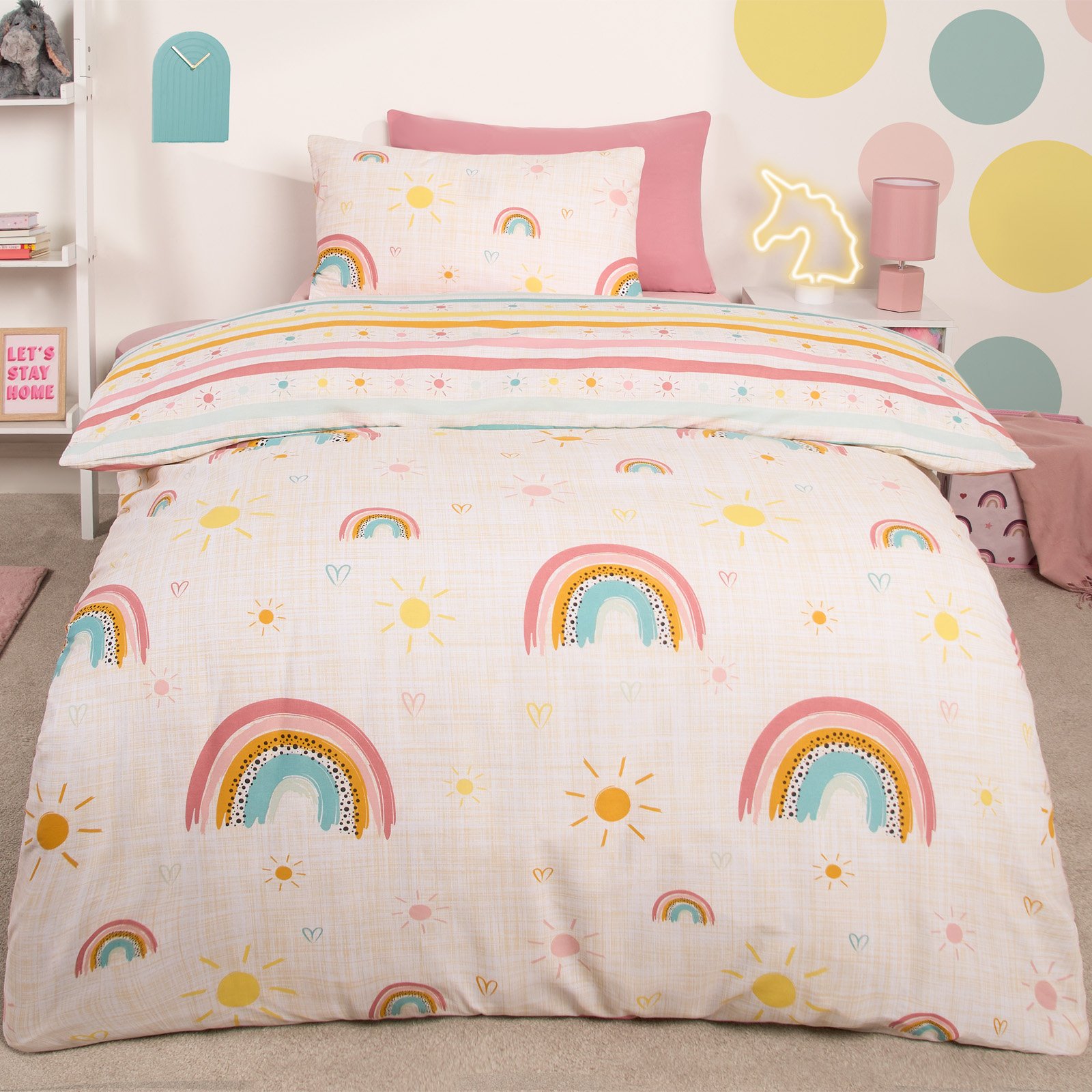 OHS Kids Rainbow Print Duvet Set Multi - Single