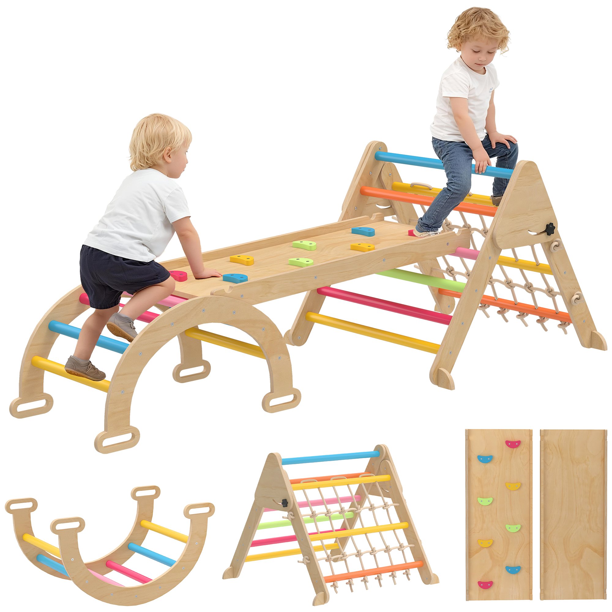 AIYAPLAY 8 in 1 Slide Arch Triangle Ladder Kids Climbing Frame - Multicoloured
