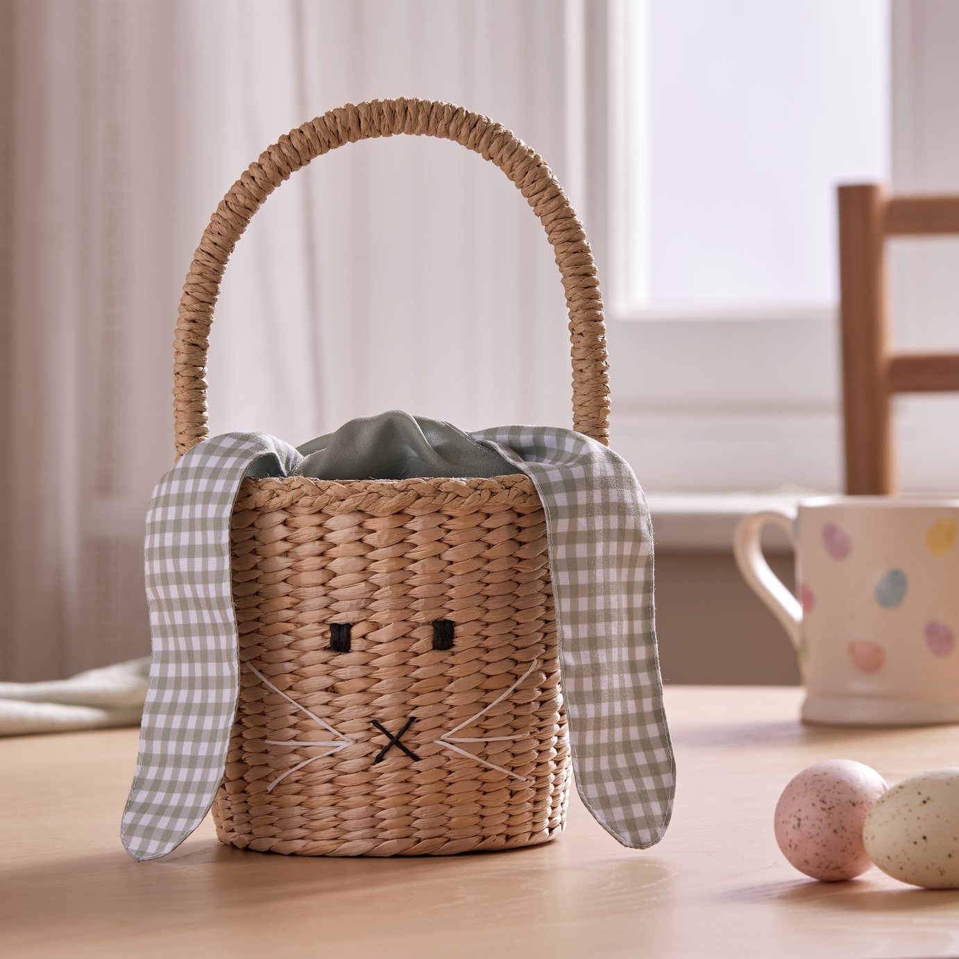 Argos  Home Wicker And Fabric Bunny Basket Decoration