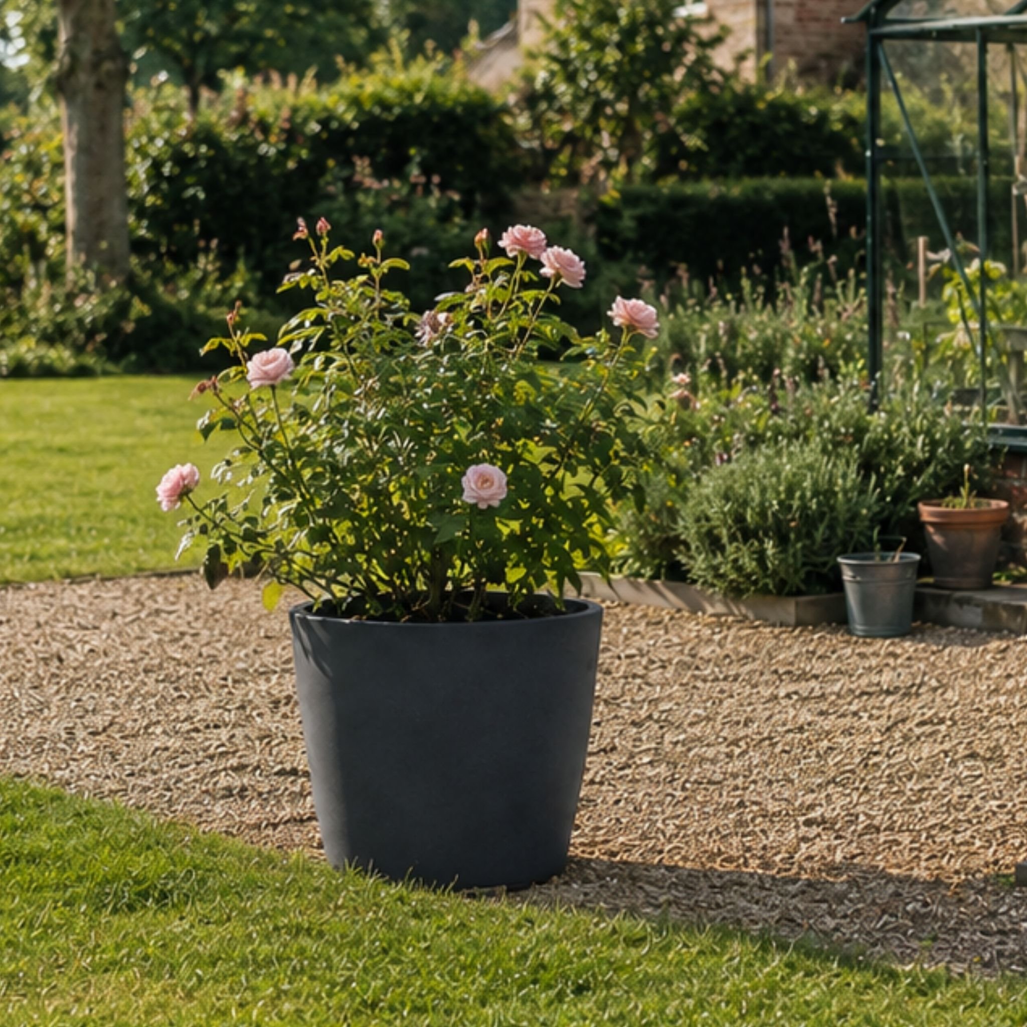 Fargro Home and Garden 30L Polystone Bucket Round Planter Pot - Charcoal Black