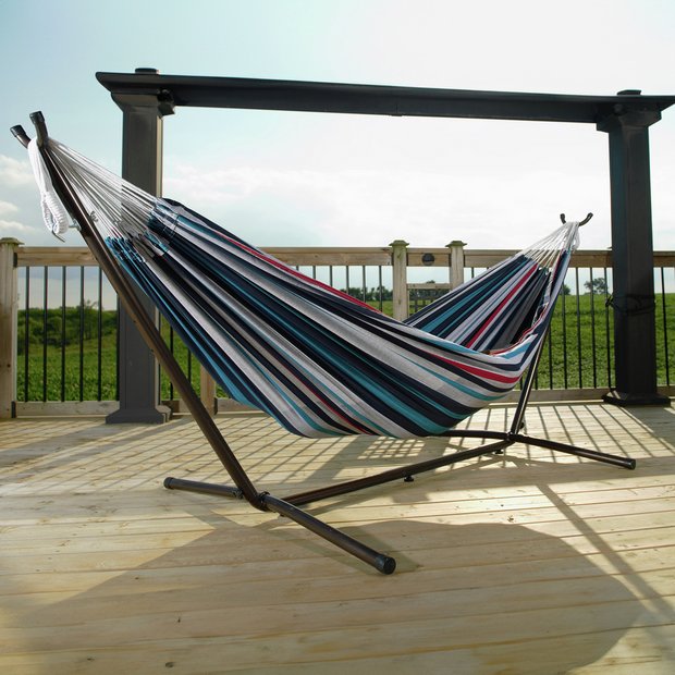 Buy Vivere Denim Double Hammock with Metal Stand Hammocks and swing seats Argos