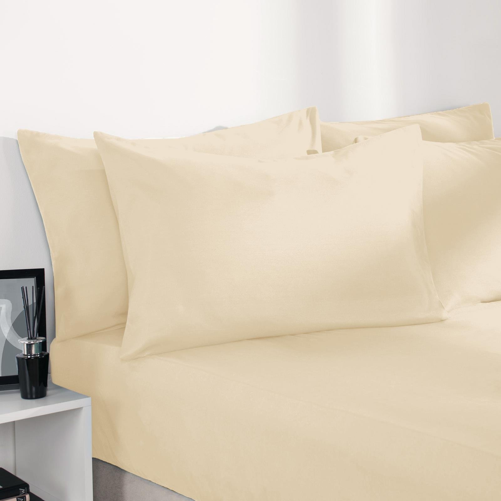 OHS Plain Dyed Microfibre Fitted Bed Sheet Ivory - King