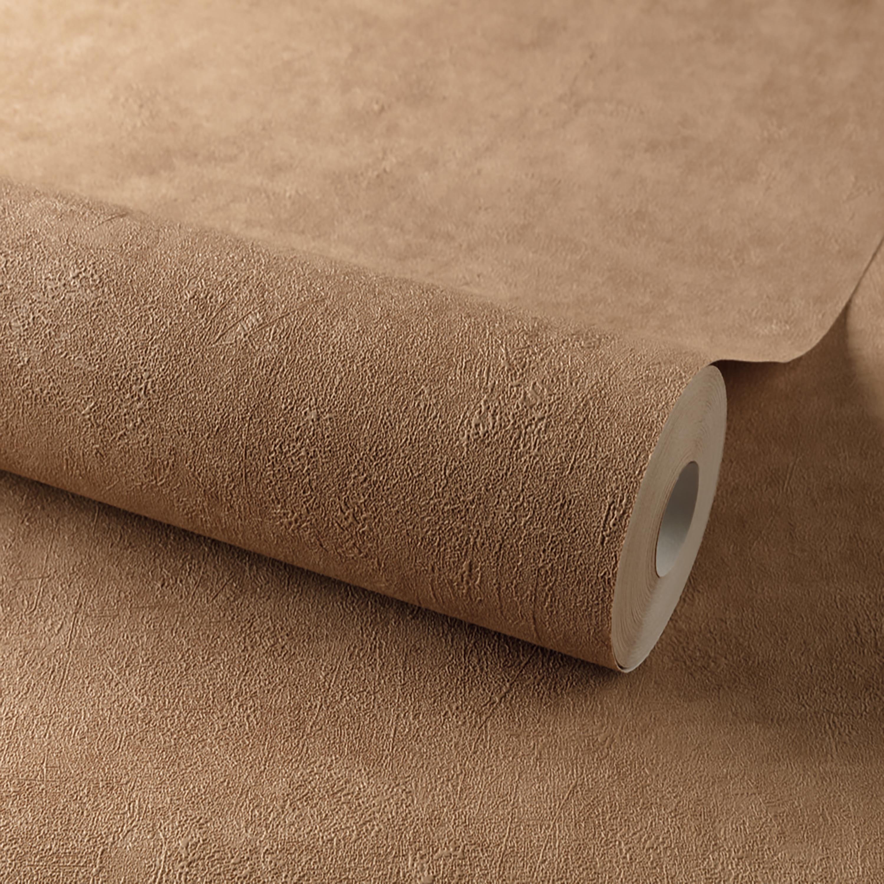 Grandeco Annabella Distressed Limewash Plaster Textured Wallpaper - Copper Rust