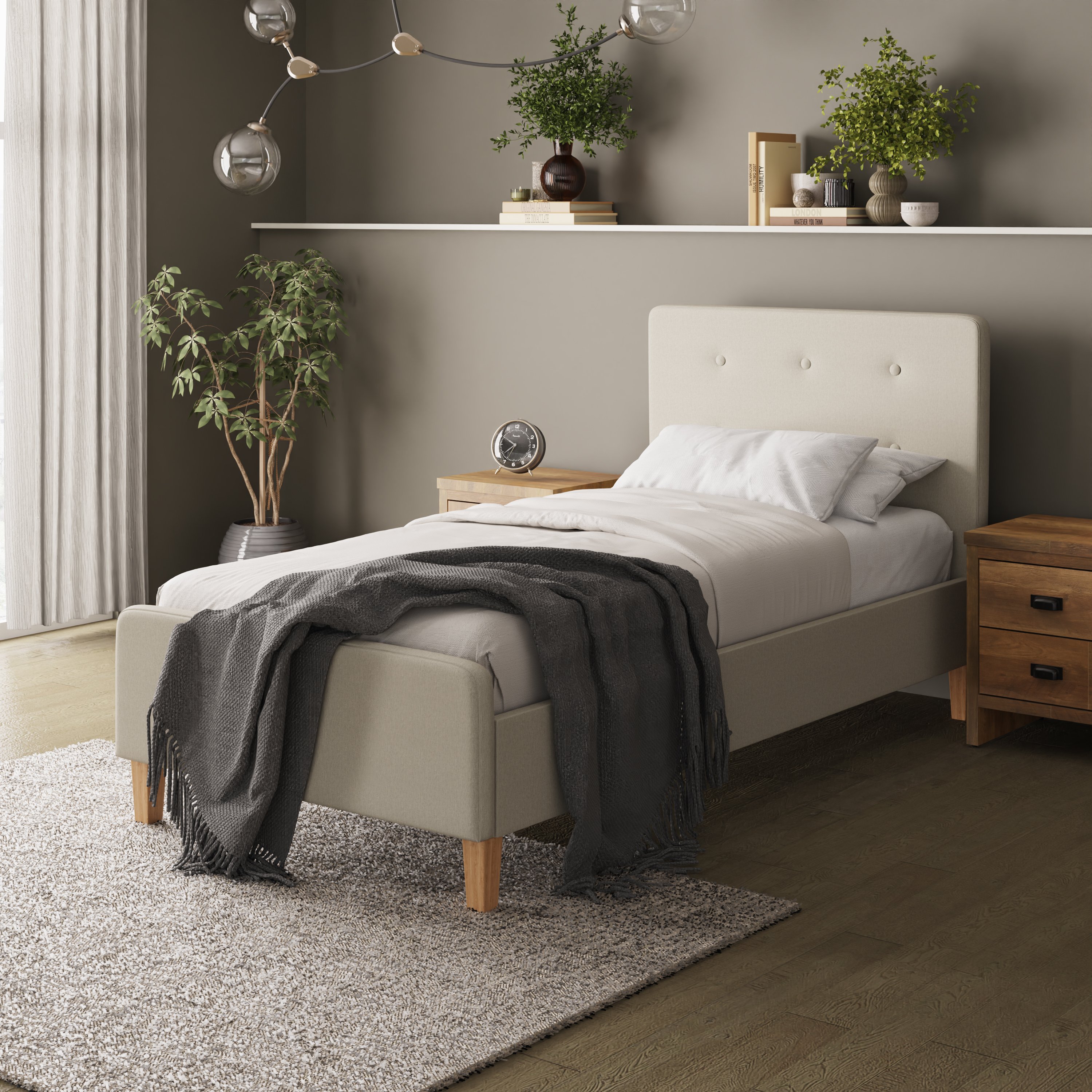 GFW Ashbourne Single Fabric Bed Frame - Natural