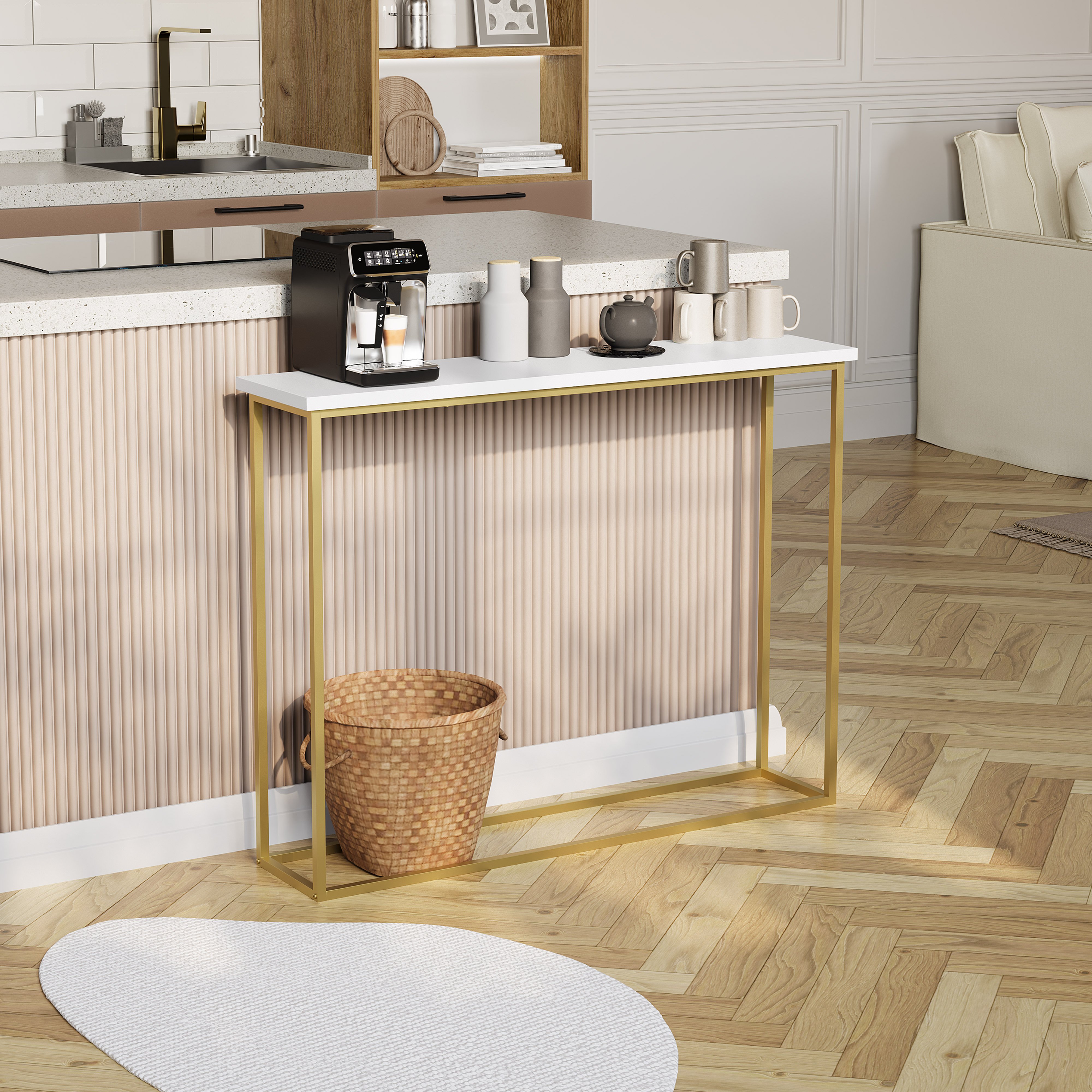 Vida Designs Console Table With Metal Leg - White & Gold