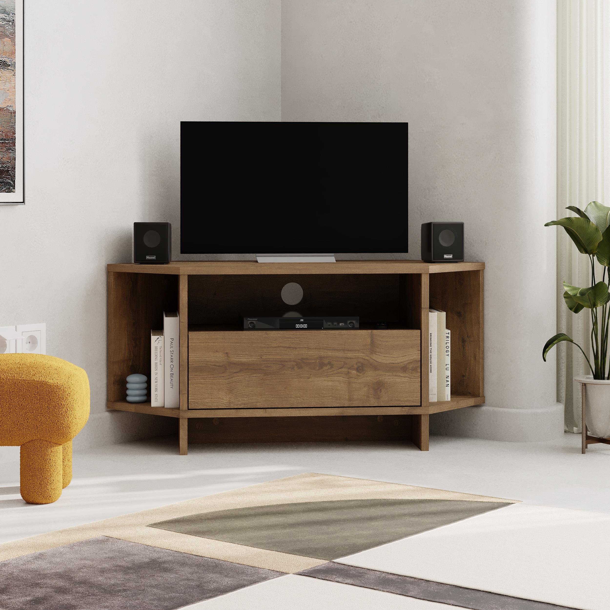 Decortie Viva Corner TV Unit Particleboard Wood-Effect - Dark Oak
