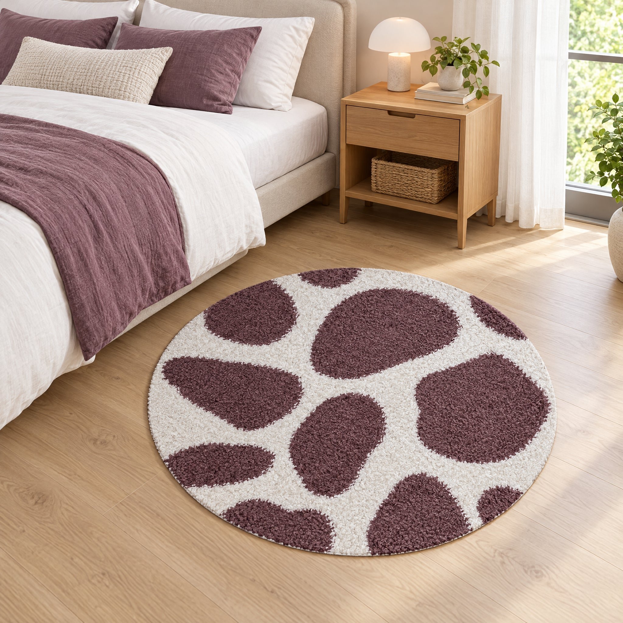The Rugs Purple Moodi Pebble Round Shaggy Rug - 120cm