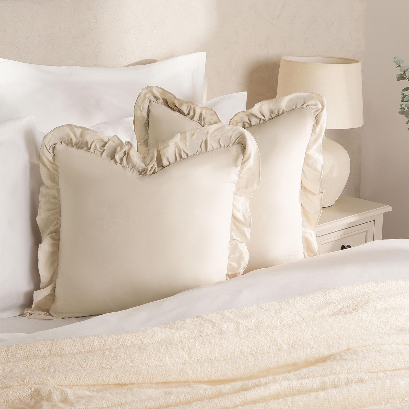 OHS 2 Pack Frill Cushion Covers 45 x 45cm - Beige