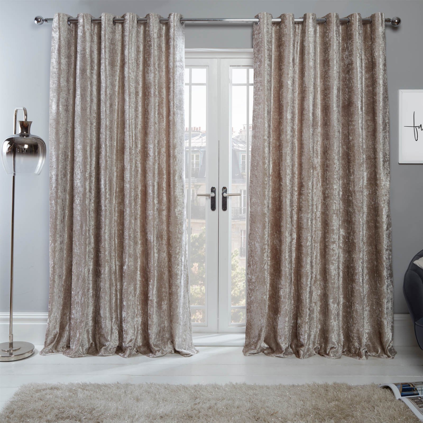 OHS Eyelet Crushed Velvet Curtains 168 x 229cm - Natural