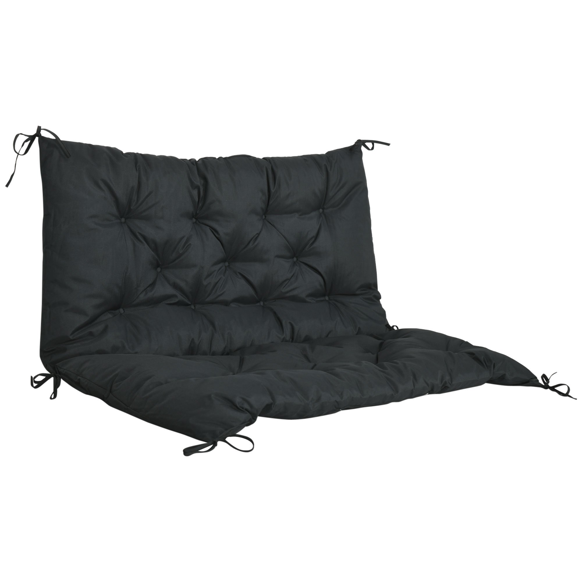 Outsunny 2 Seater Outdoor Chair Cushions with Ties Seater Pad - Black