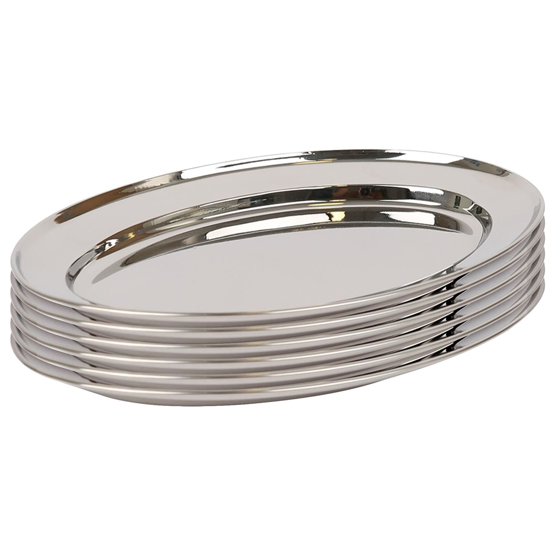 Argon Tableware Oval Stainless Steel Serving Platters - Pack of 6