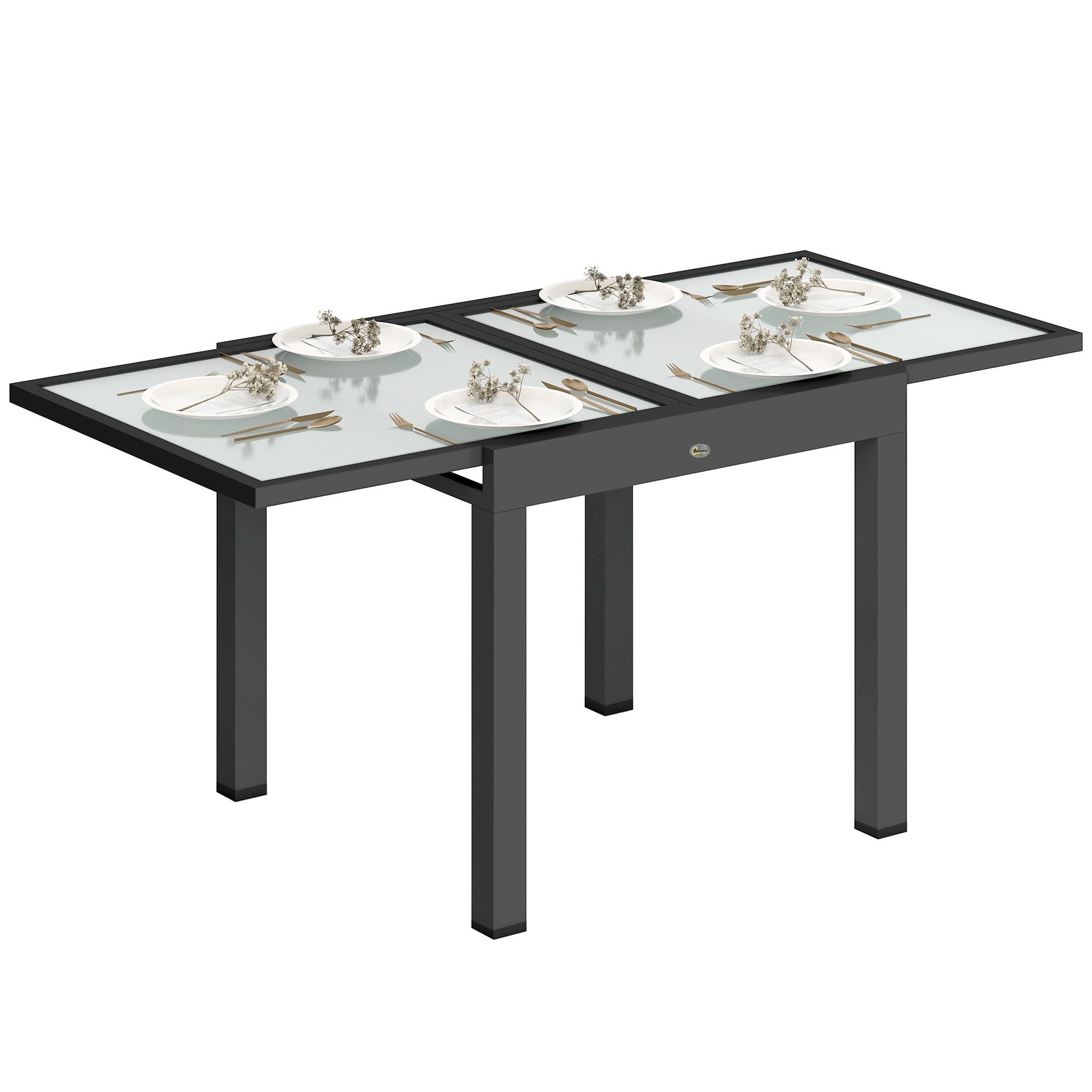 Outsunny Extending Garden Table with Aluminium Frame - Black and Clear