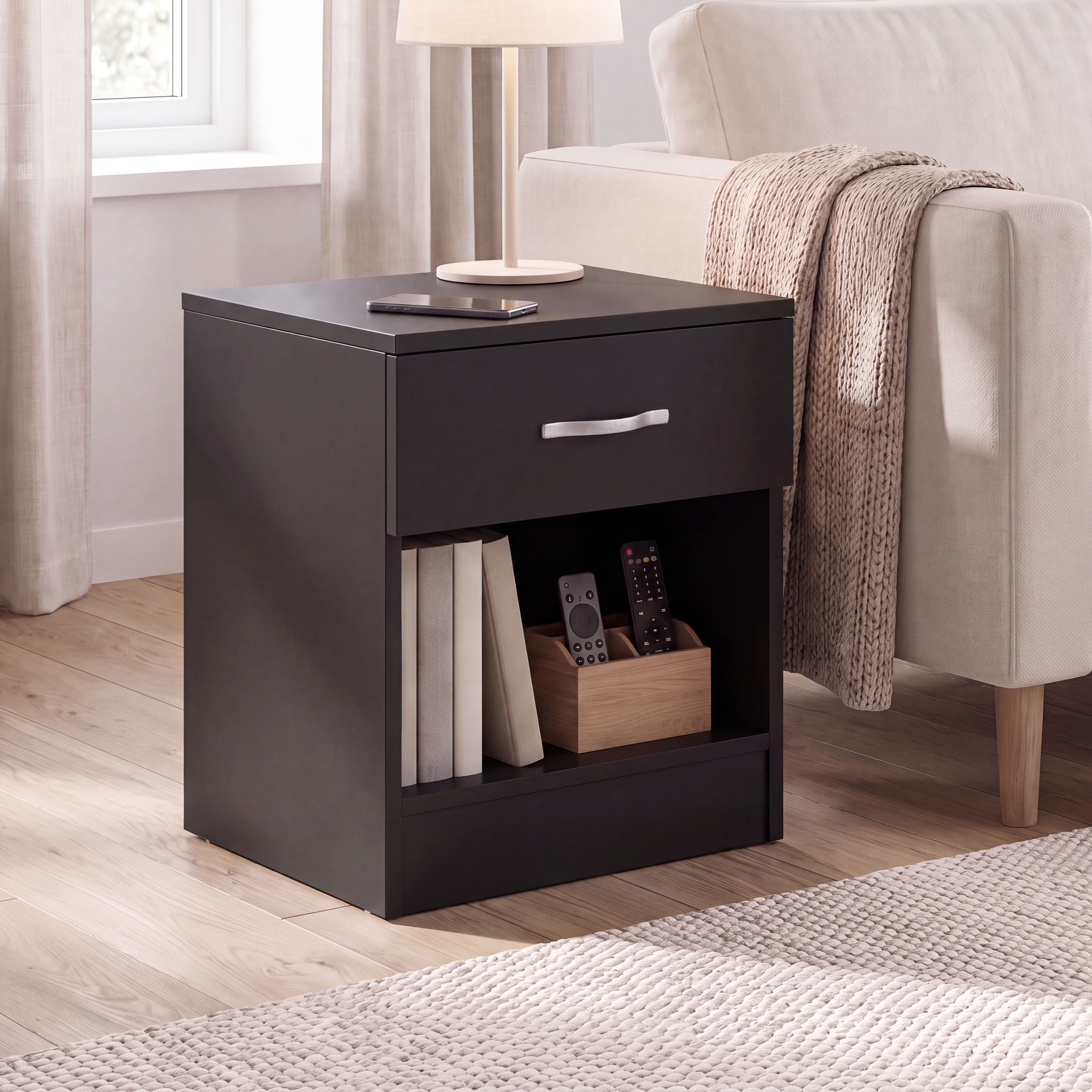 Vida Designs Riano 1 Drawer Bedside Chest - Black