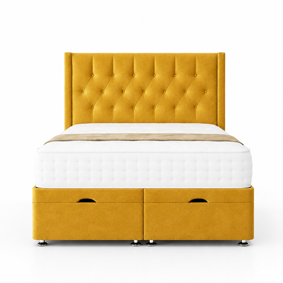 Comfy Deluxe  Miami Wing 4ft6 Double  End Lift Ottoman Bed Set - Mustard