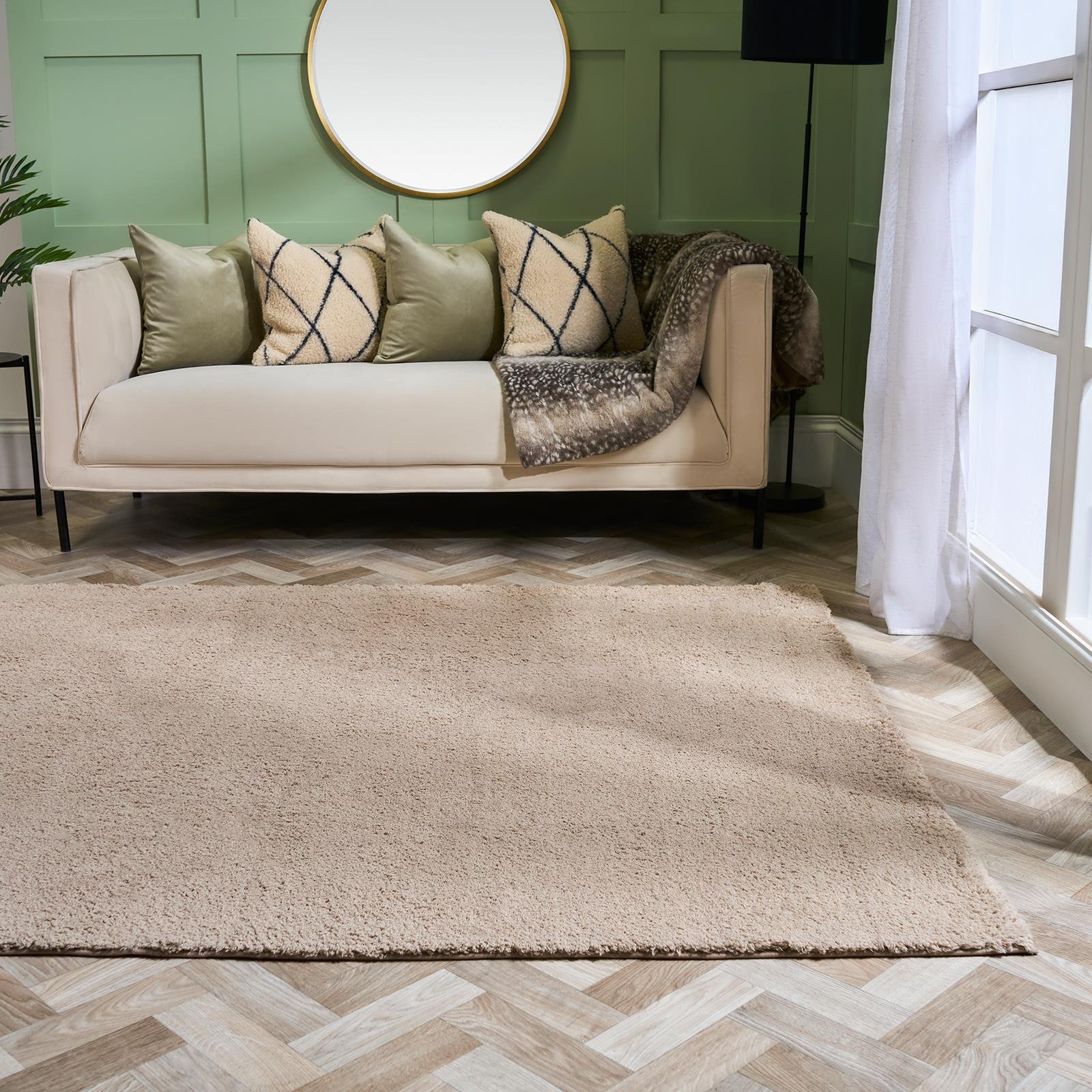 OHS Cosy Teddy Non-Slip Rug - 120 x 170cm - Natural