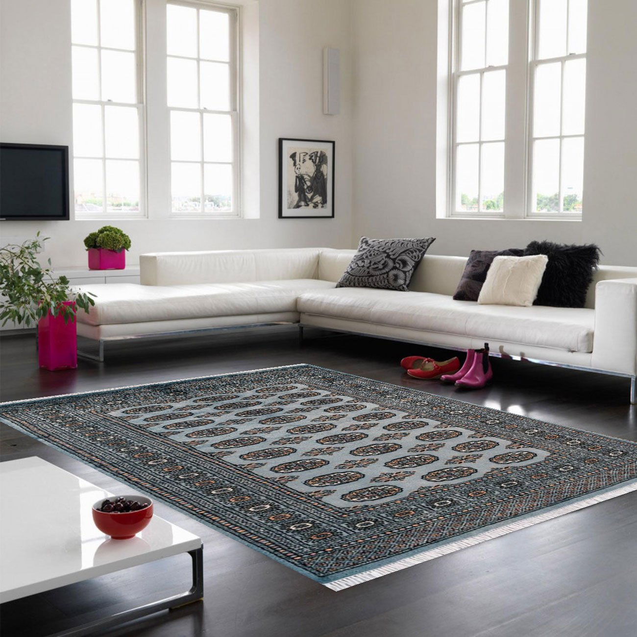 Mega Flooring Blue Traditional Bordered Runner - 80 x 240cm