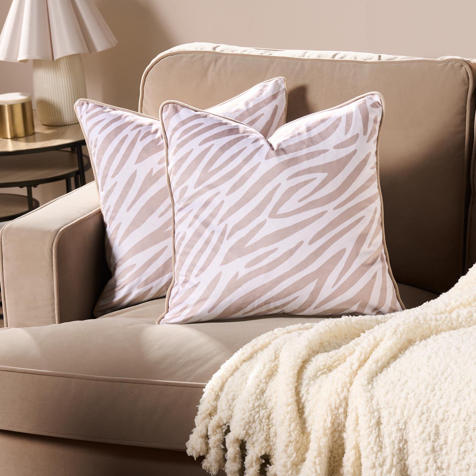 OHS 2 Pack Zebra Print Cushion Covers 45 x 45cm - Natural