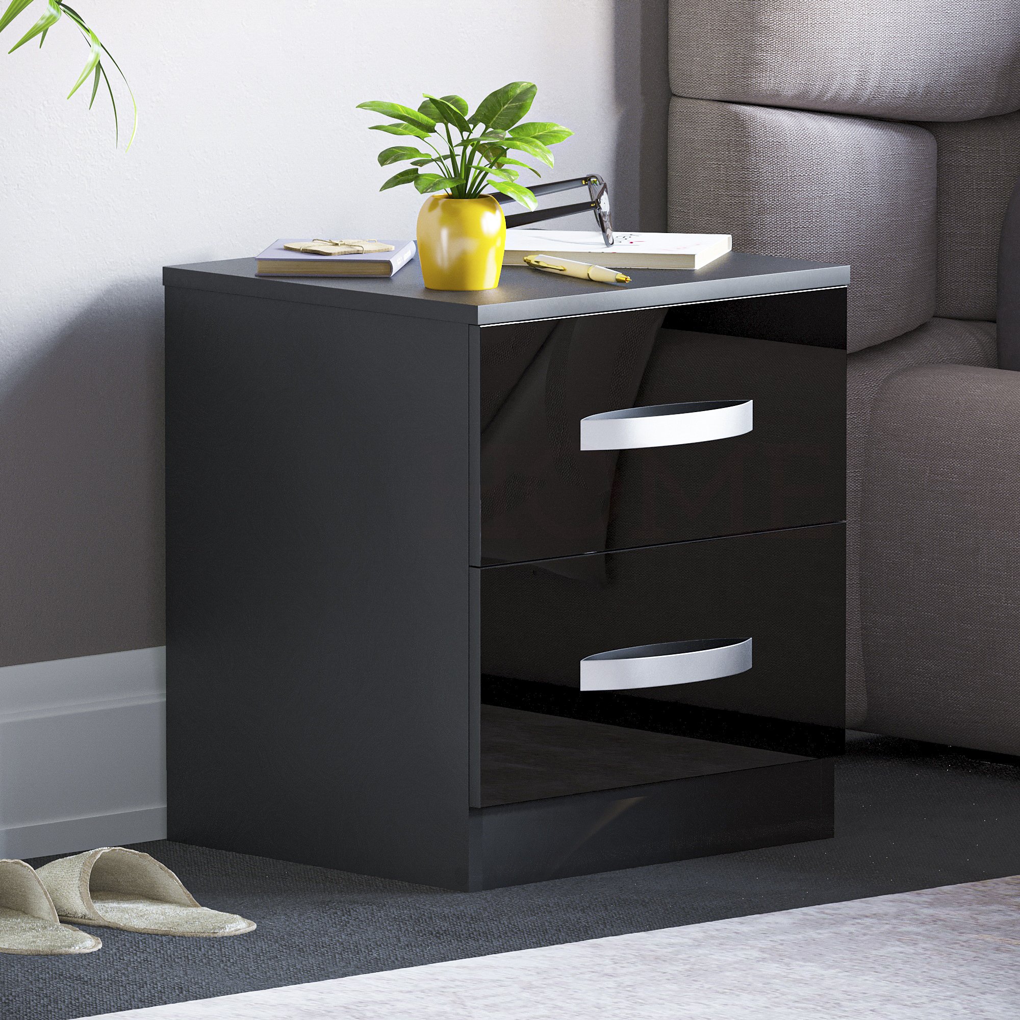 Vida Designs Hulio 2 Drawer Bedside Cabinet - Black
