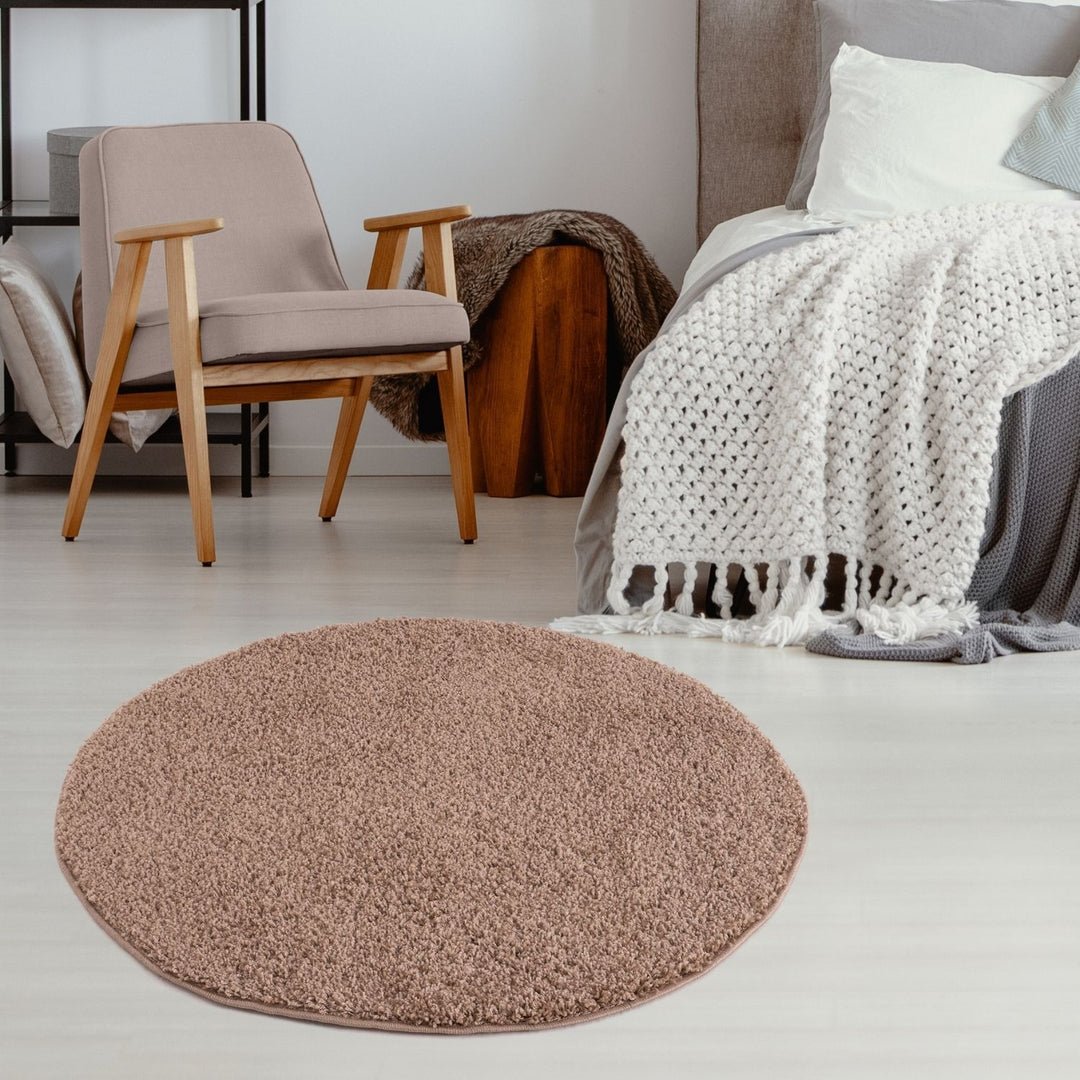 The Rugs Beige Myshaggy Plain Round Shaggy Rug - 120cm