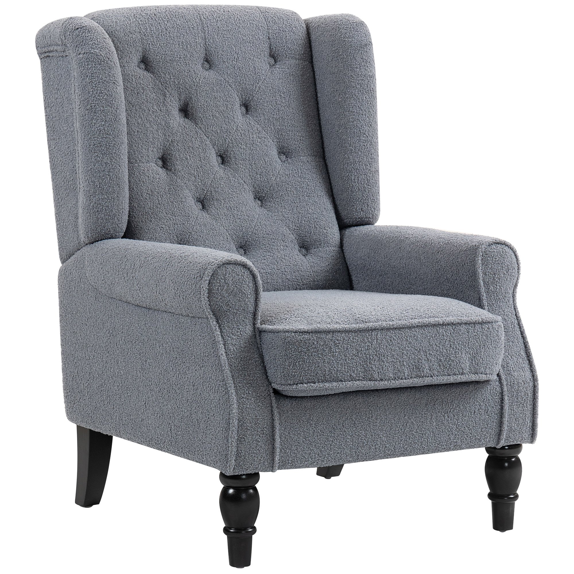 HOMCOM Wooden Button Tufted Teddy Armchair for Living Room - Grey