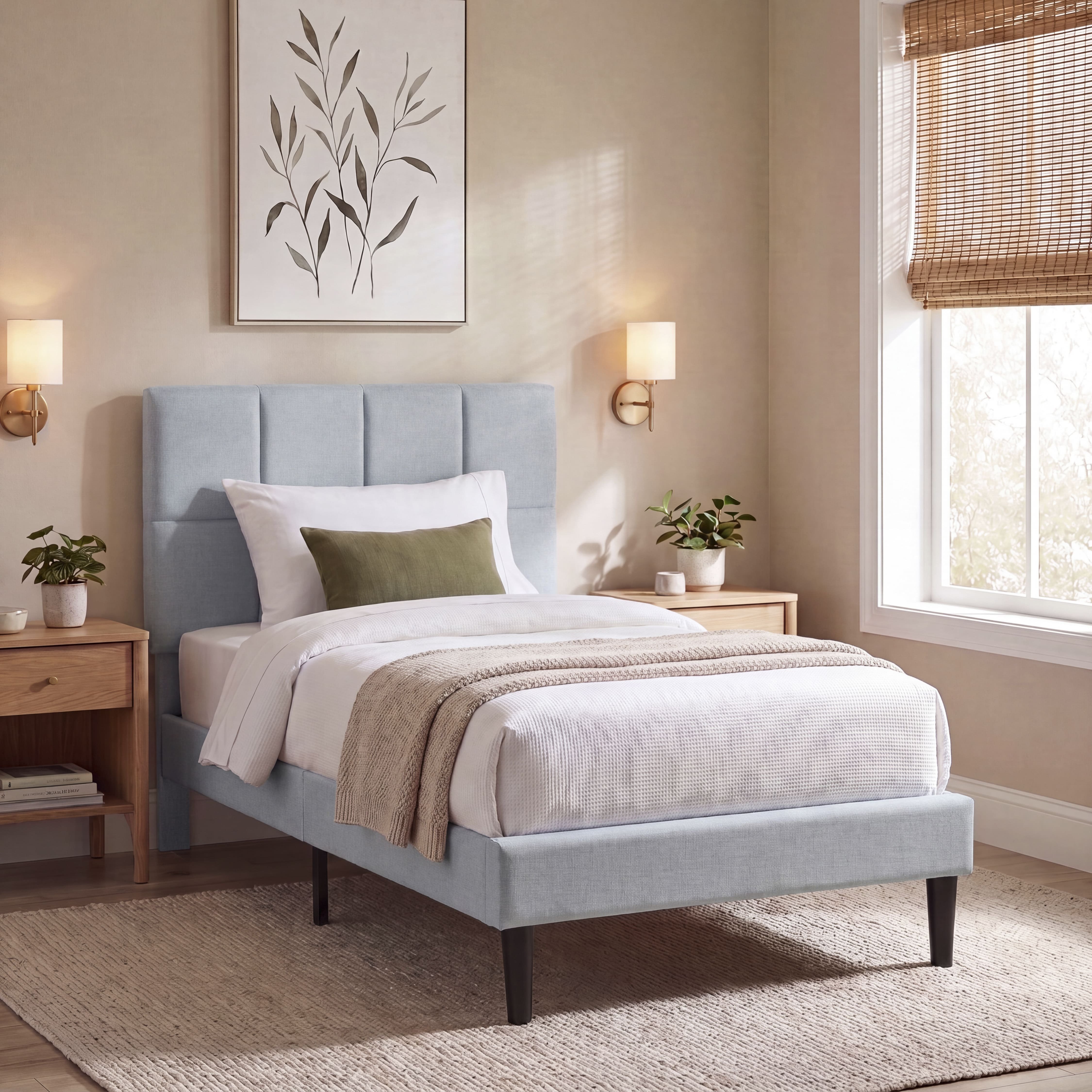 Vida Designs Velmora Single Linen Fabric Bed - Light Grey