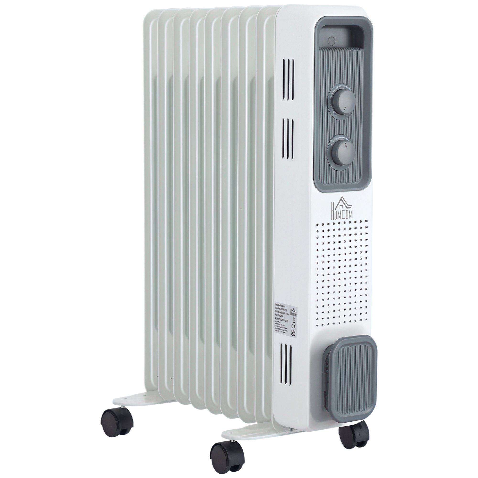 HOMCOM 2000W Oil Filled Radiator with 3 Heat Settings - White