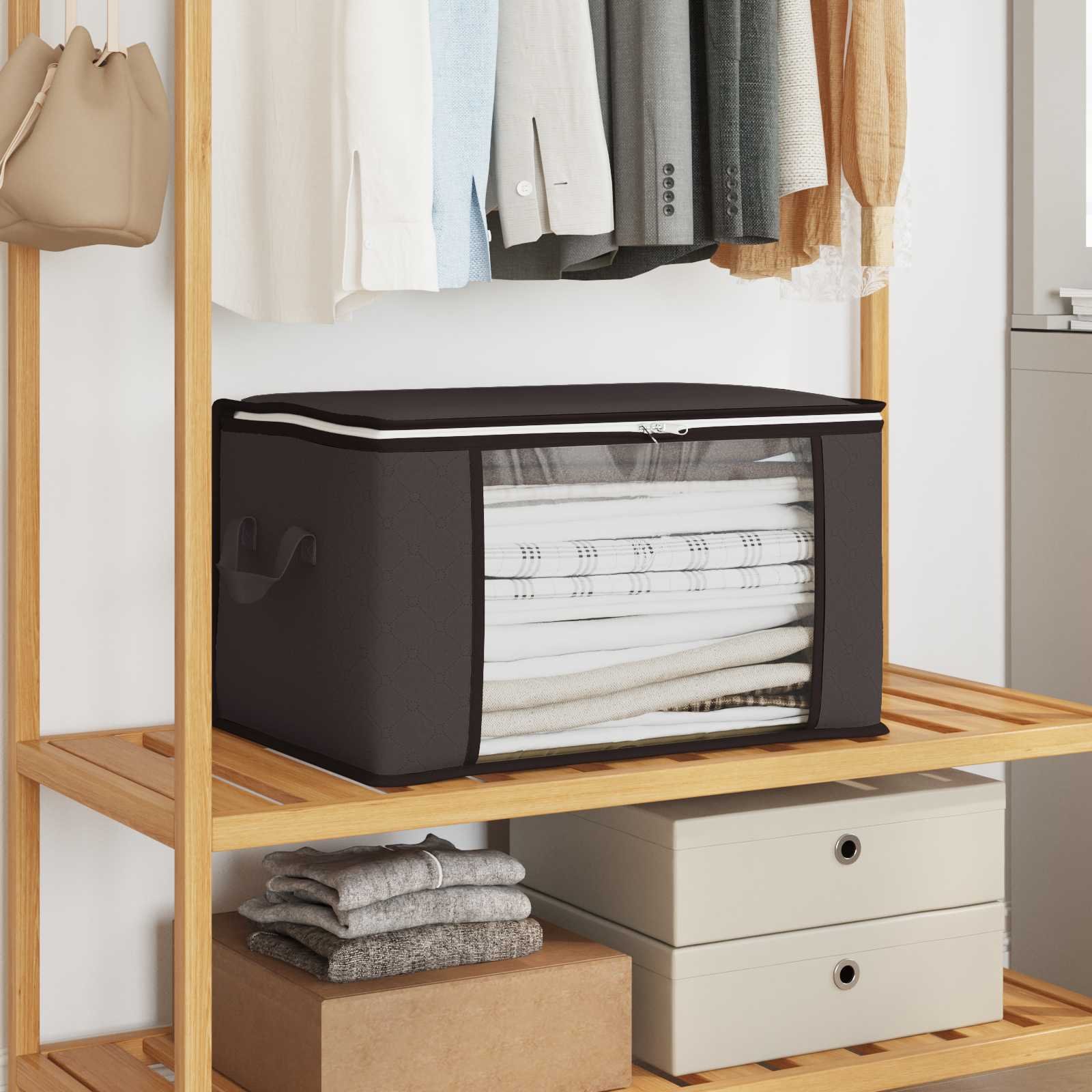 Walplus Pack of 2 Storage Box with Side Window - Anthracite - 60 x 43 x 35 cm