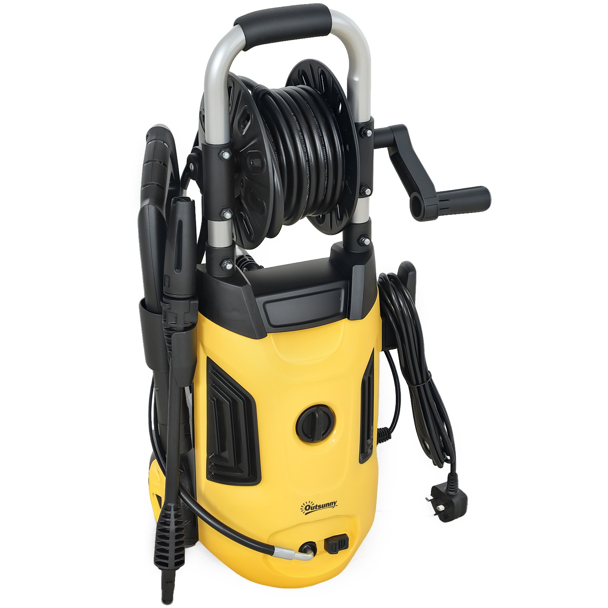 Outsunny 1800W 150 Bar 420 Litre per Hour Hose Reel Pressure Washer – Yellow