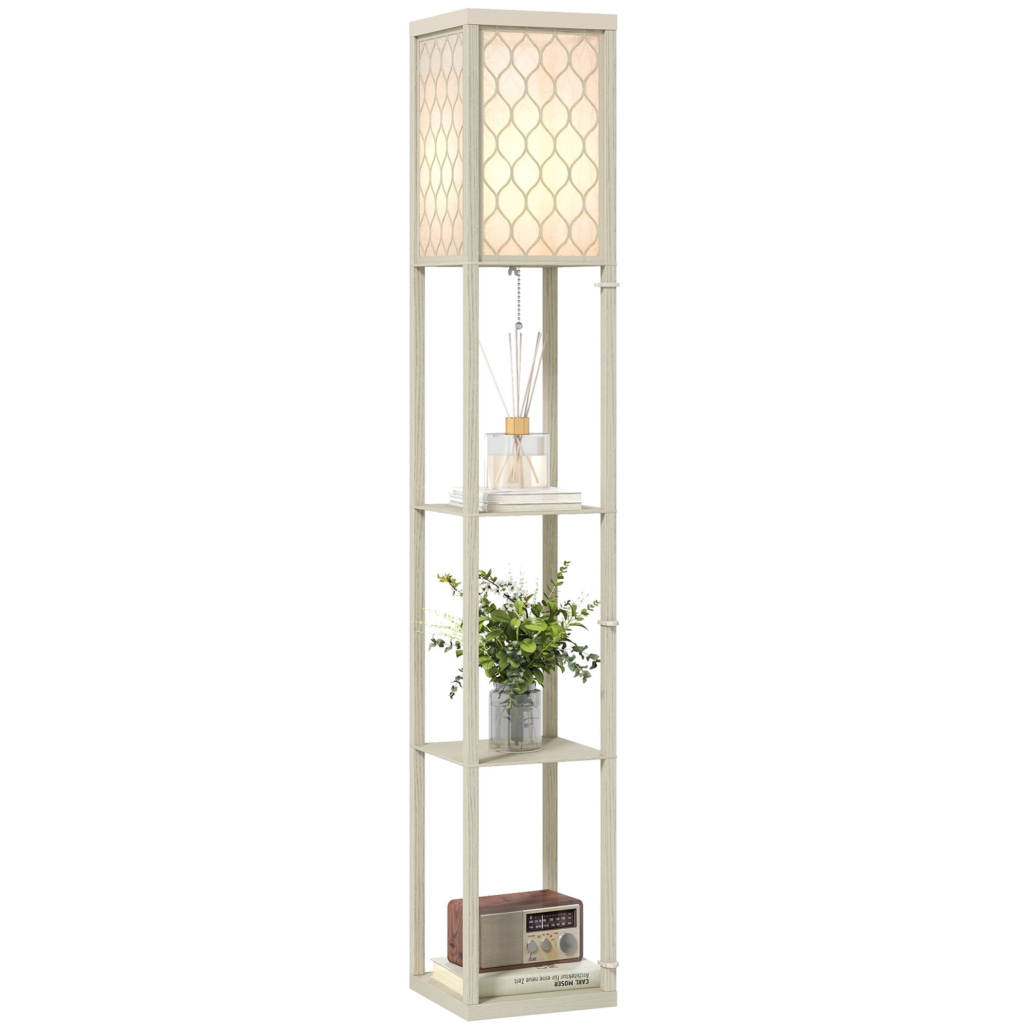 HOMCOM Modern Floor Lamp with Fabric Lampshade - Oak