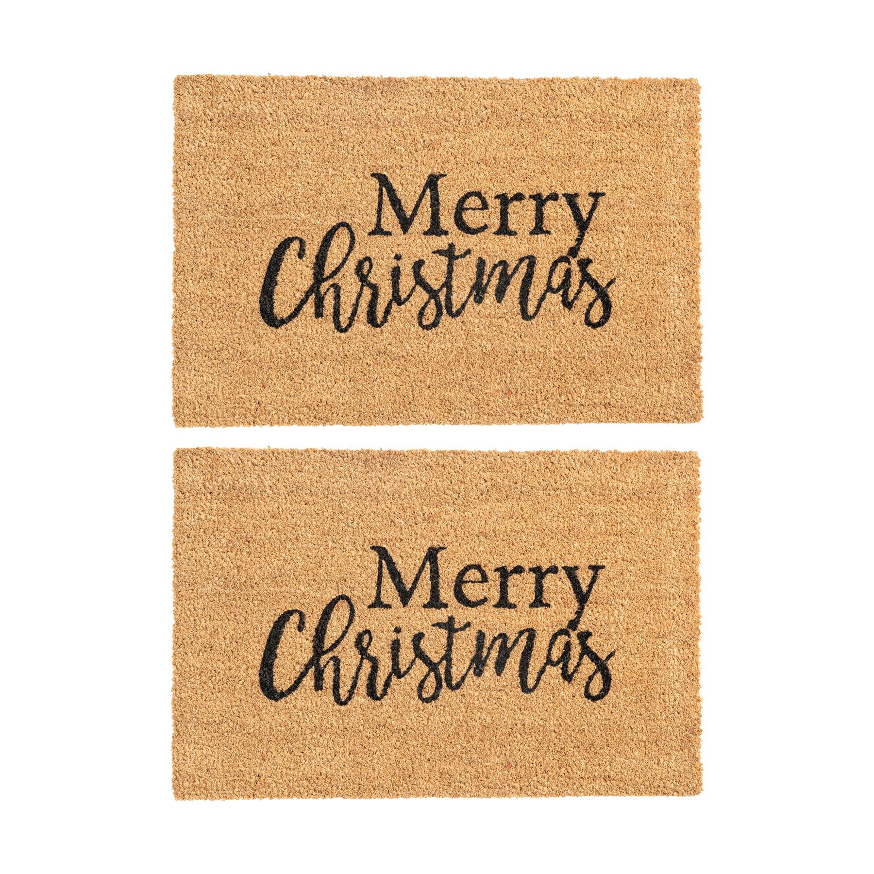 Nicola Spring Christmas Coir Door Mats - Merry Christmas - Pack of 2