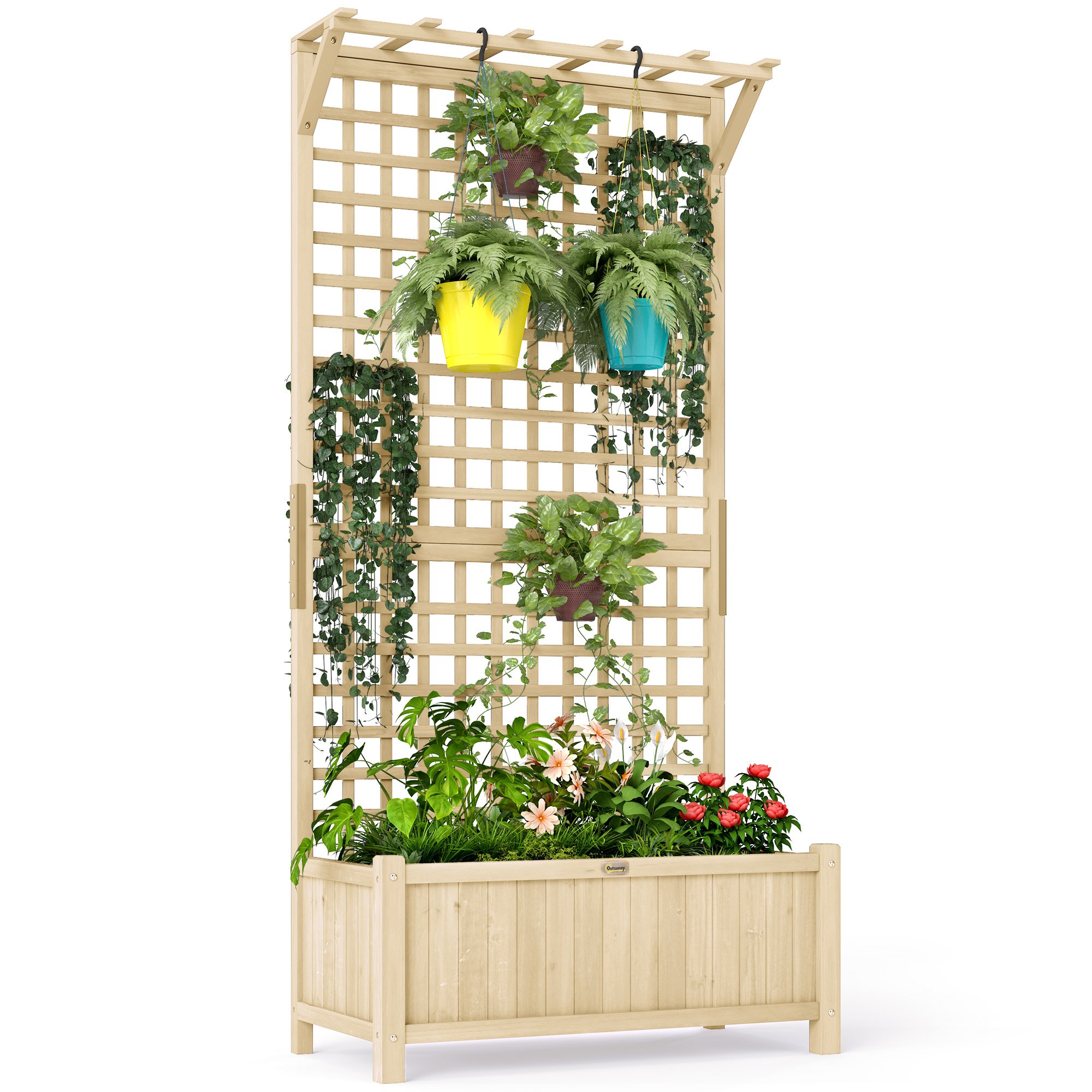 Outsunny Wood Planter with Trellis for Climbing Plants - Natural Wood
