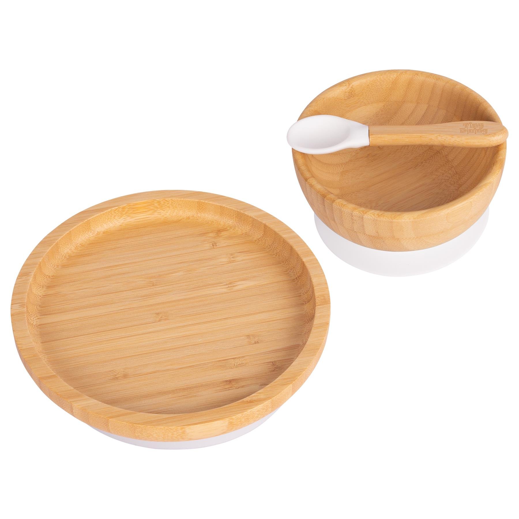 Tiny Dining Children's Bamboo Suction Round Dinner Set - White