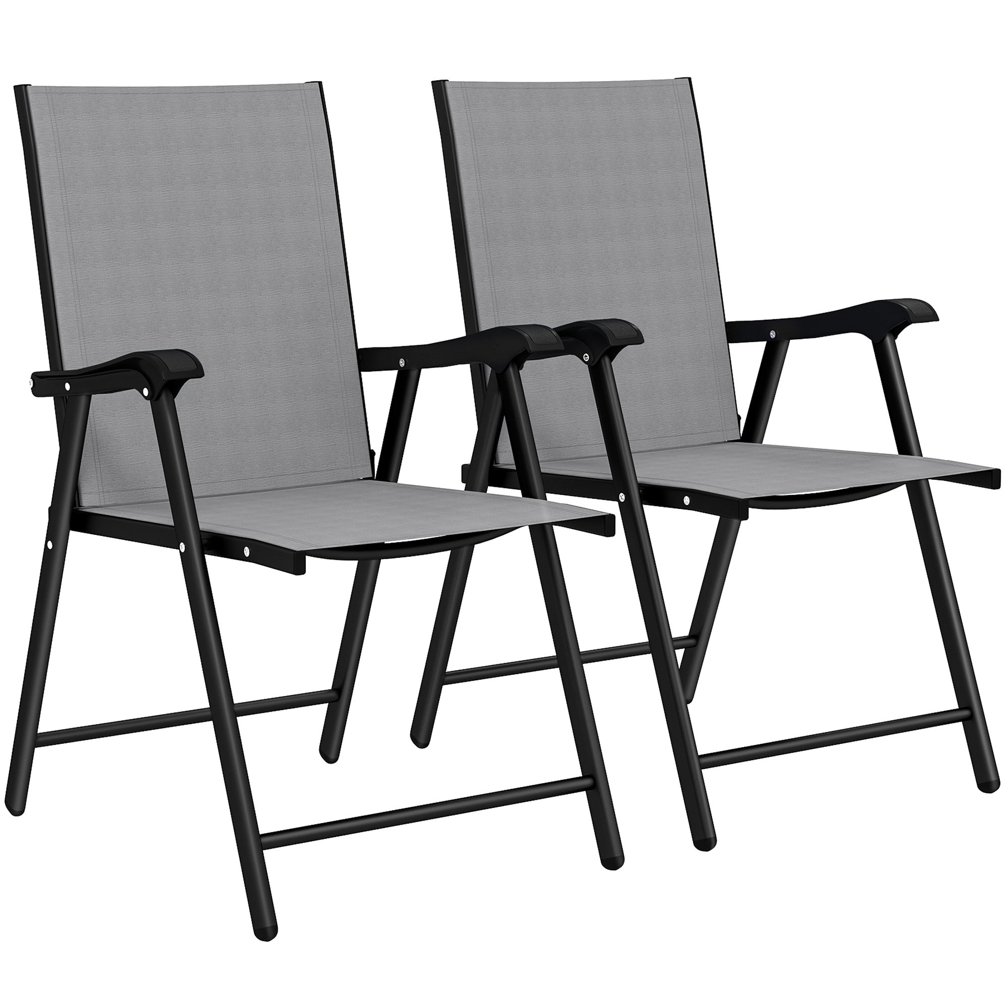 Outsunny Set of 2 Foldable Garden Dining Chair with Metal Frame - Light Grey