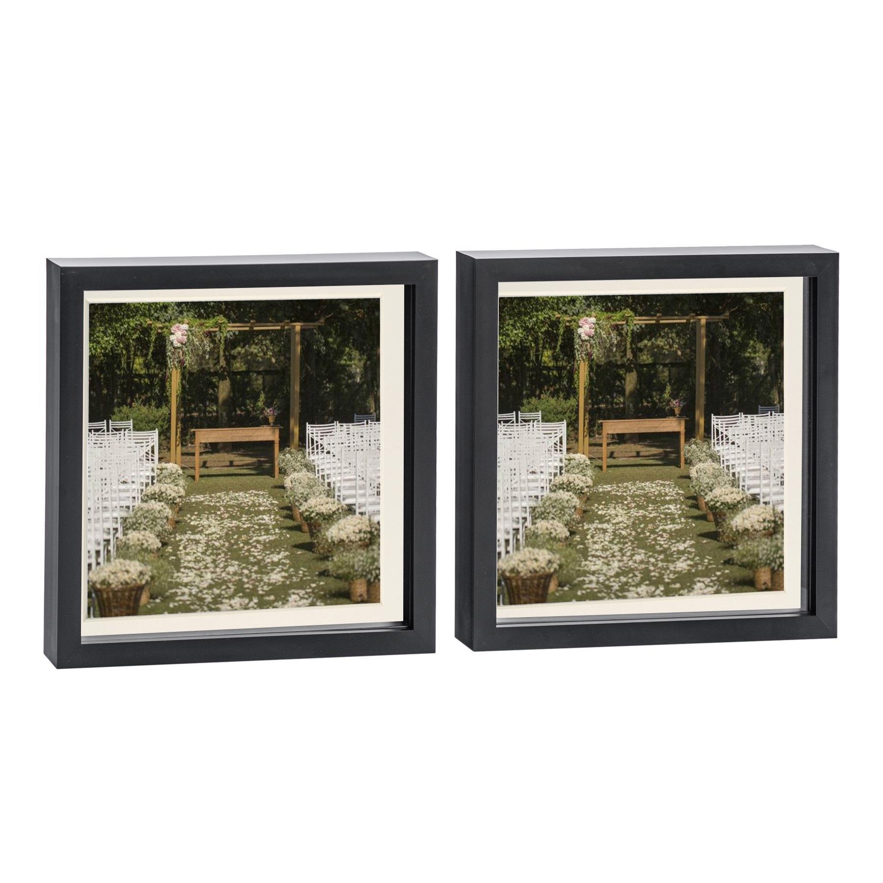 Nicola Spring 3D Box Photo Frames - 10 x 10" with Mount - Set of 2 - Black