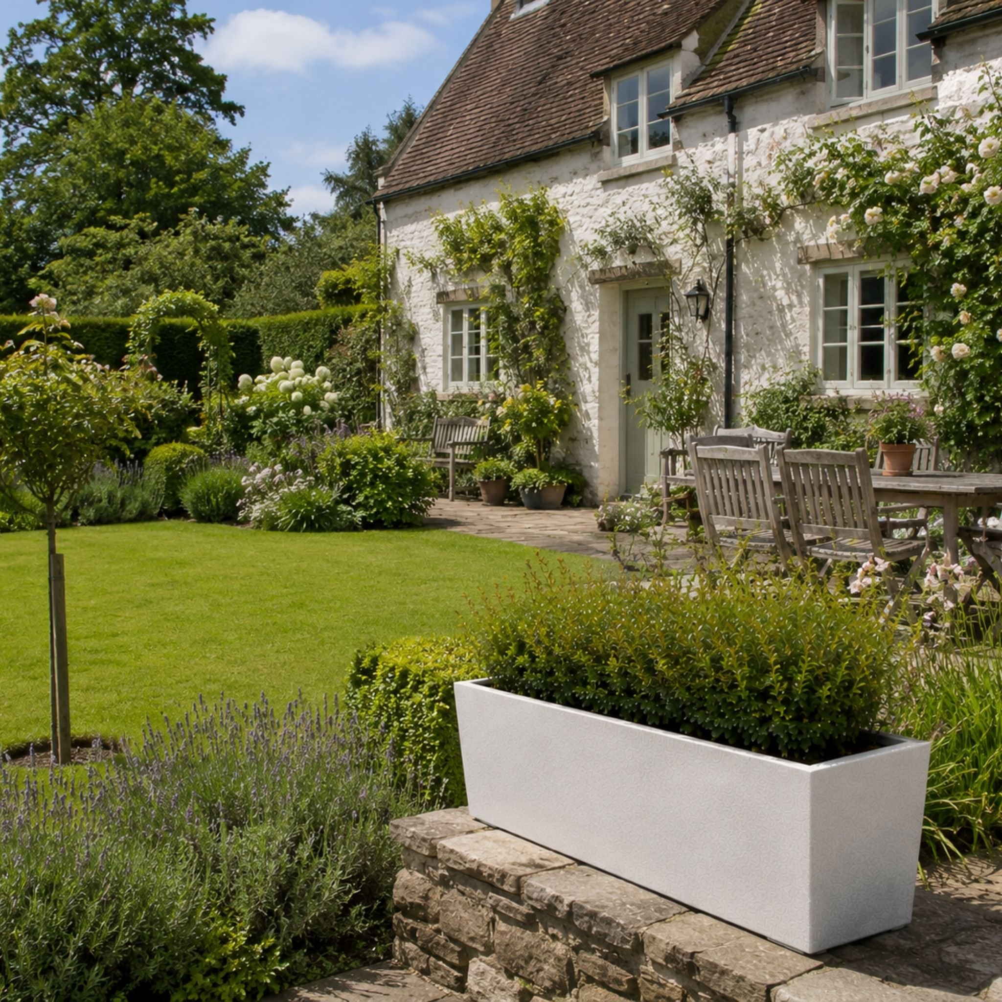 Fargro Home and Garden 89L Polystone Wide Rectangular Planter - Stone White