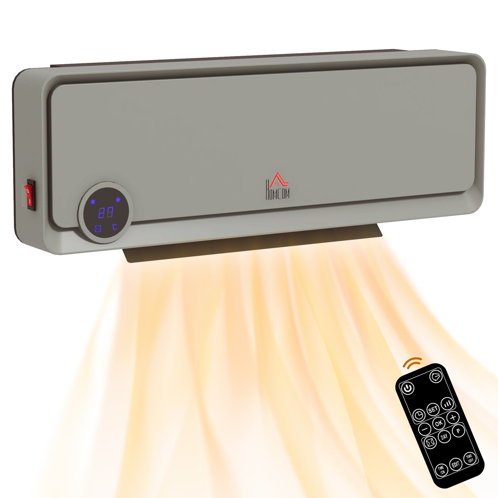 HOMCOM Wall Electric Heater with Timer and Oscillating - Grey