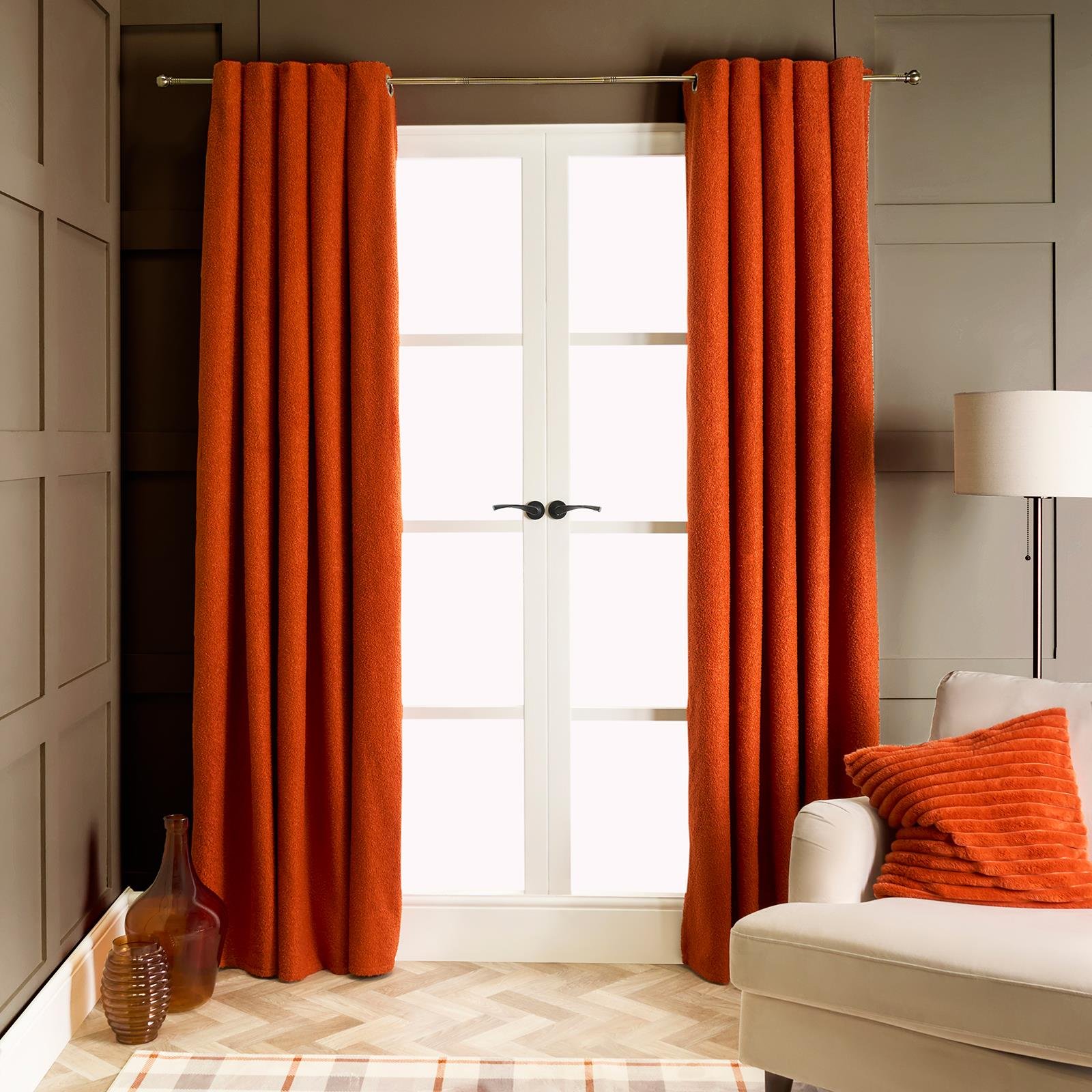 OHS Plain Boucle Eyelet Curtains 168 x 229cm - Rust