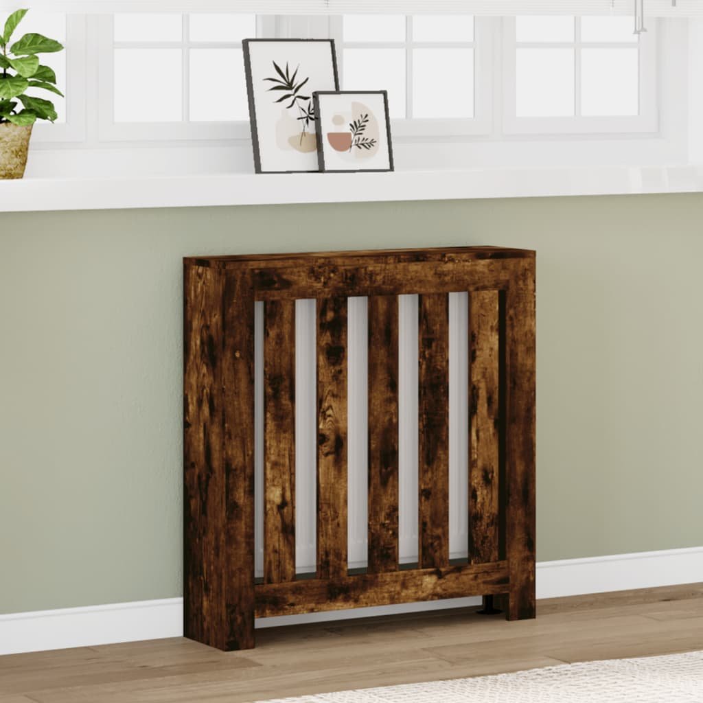 Walplus Vertical Slats Radiator Cover - Smoked Oak - 78 x 20 x 82 cm
