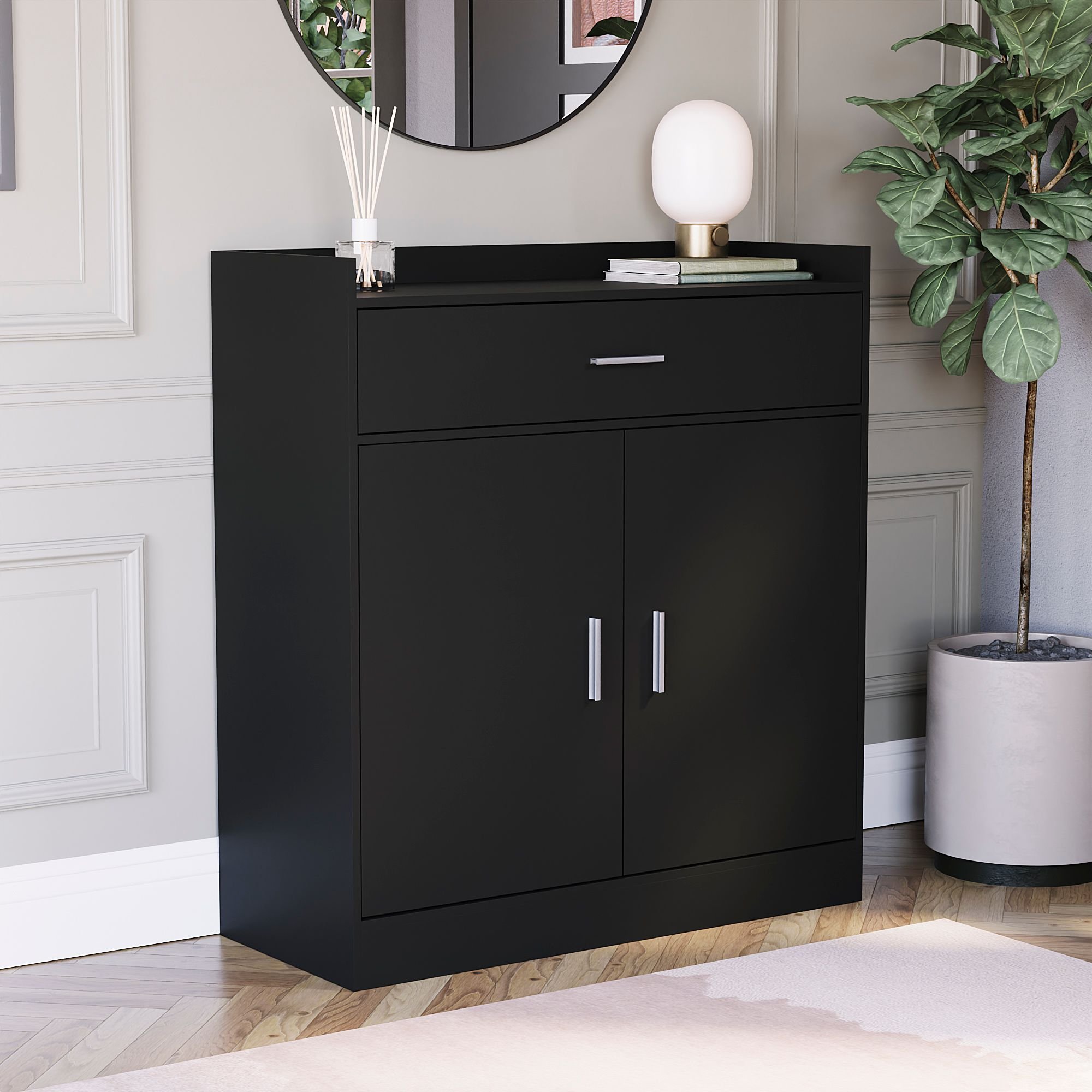 Vida Designs Dalby 2 Door 1 Drawer Shoe Cabinet - Black