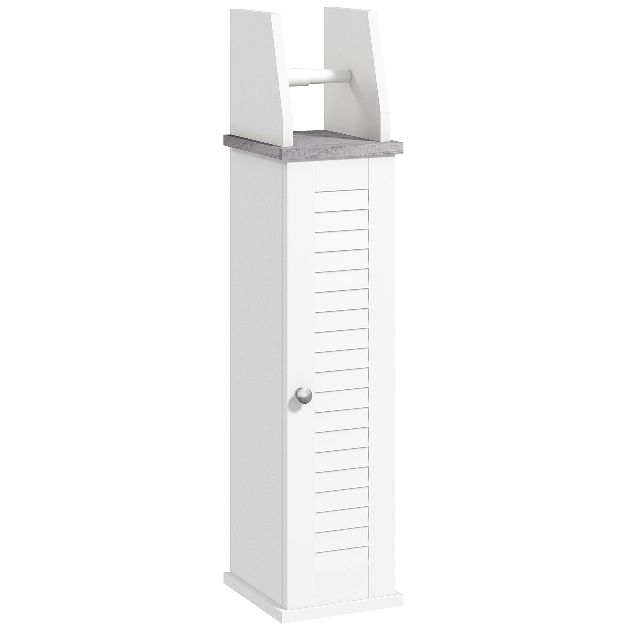 kleankin Bathroom Floor Cabinet with Roll Holder and Adjustable Shelf - White