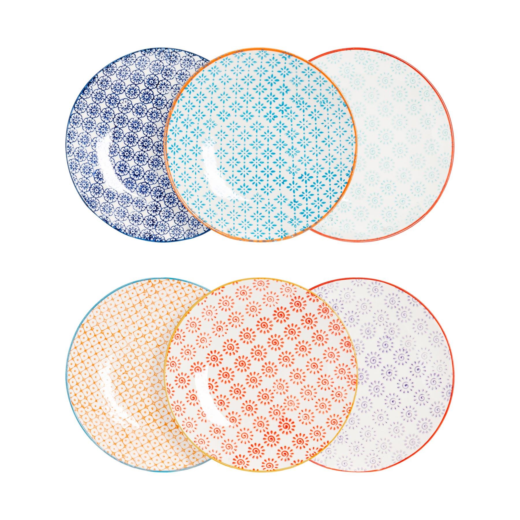 Nicola Spring Hand-Printed Side Plates - 6 Colours - Pack of 6