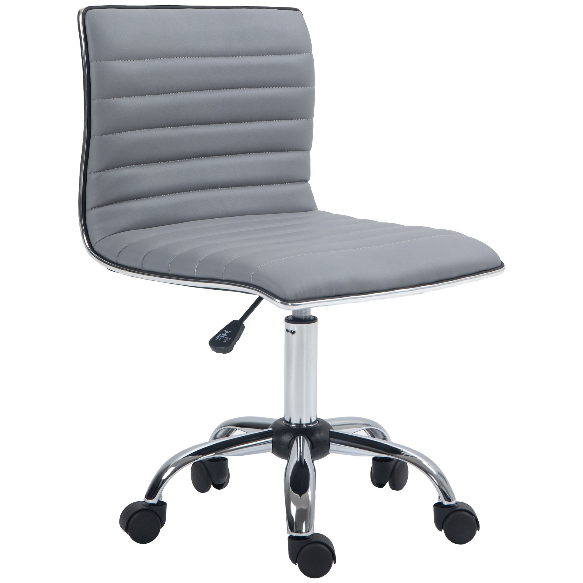 HOMCOM Faux Leather Armless Desk Chair with Adjustable Seat Height - Light Grey