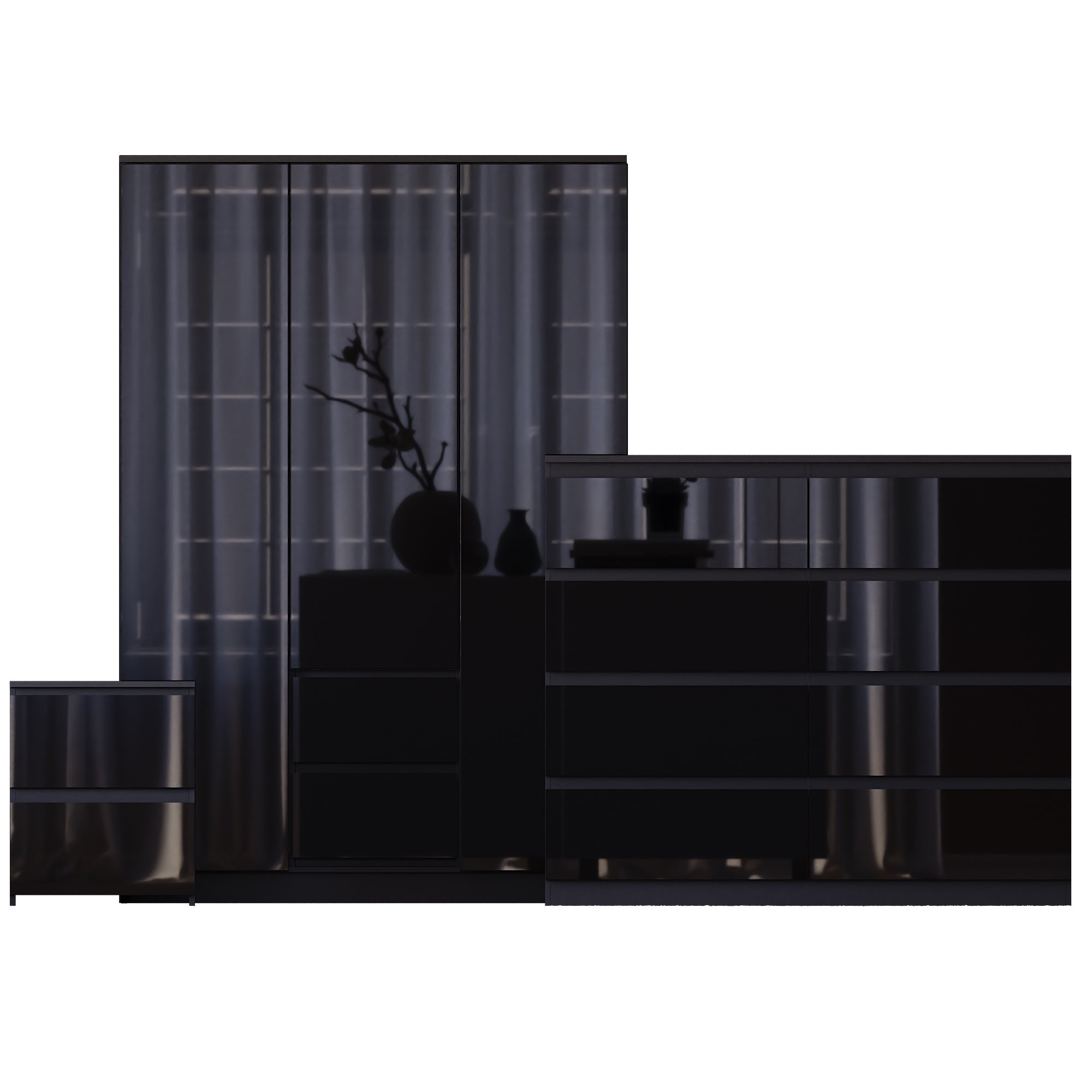 Vida Designs Glinton Bedroom Set (Bedside, 8 Drawer Chest, 3x2 Wardrobe) - Black