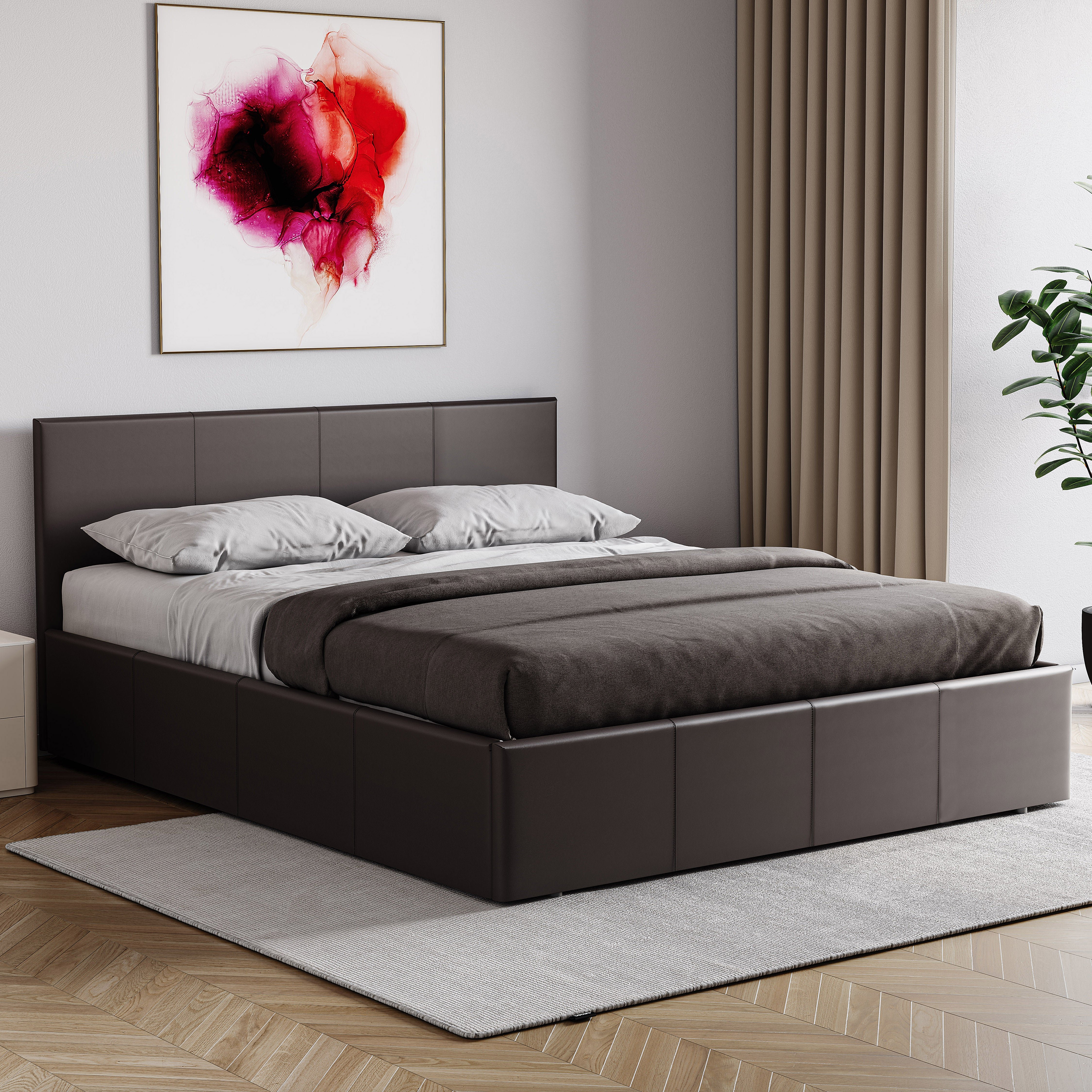 Vida Designs Lisbon Double Ottoman Faux Leather Storage Bed - Brown