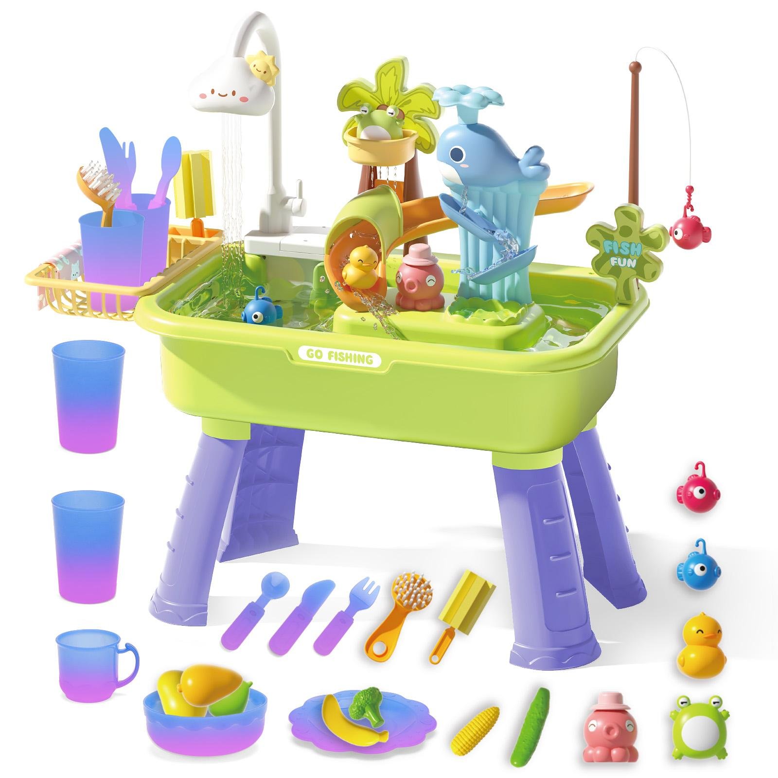 deAO Kitchen Sink  Fishing Toy Set - Green